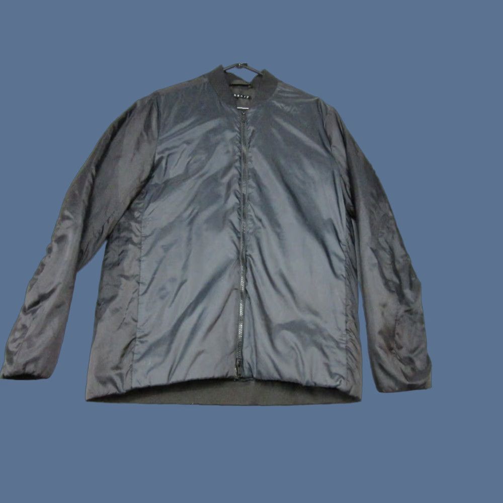 Theory Jacket Mens Medium Black Down Quilted Lining Bomber Full Zip 2 Tone