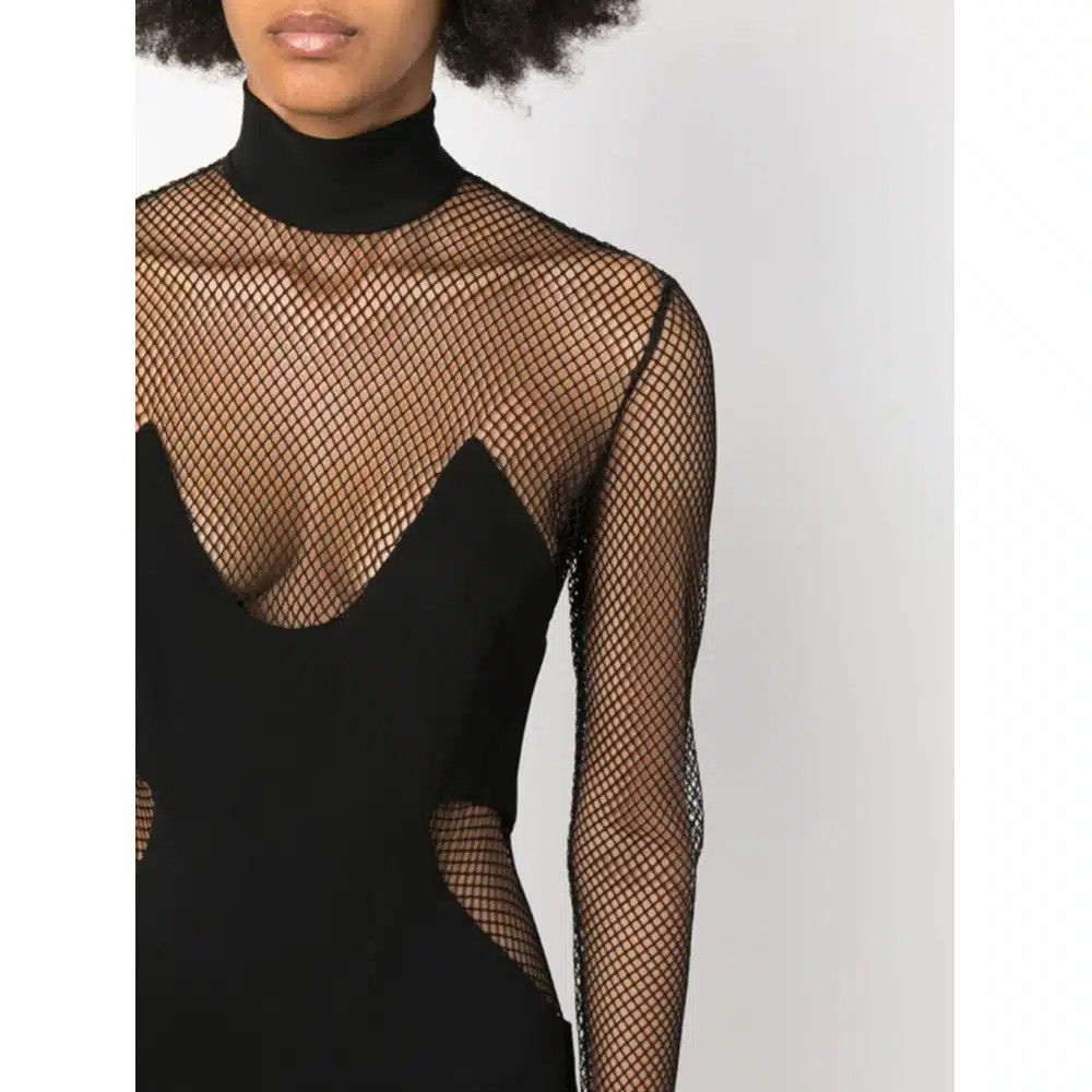 Tom Ford o1loc1c0625 ABJ725 Crepe Jersey & Mesh Mini Dress in Black Size XS / US 0-2 / IT 36-38 - 4 Thumbnail
