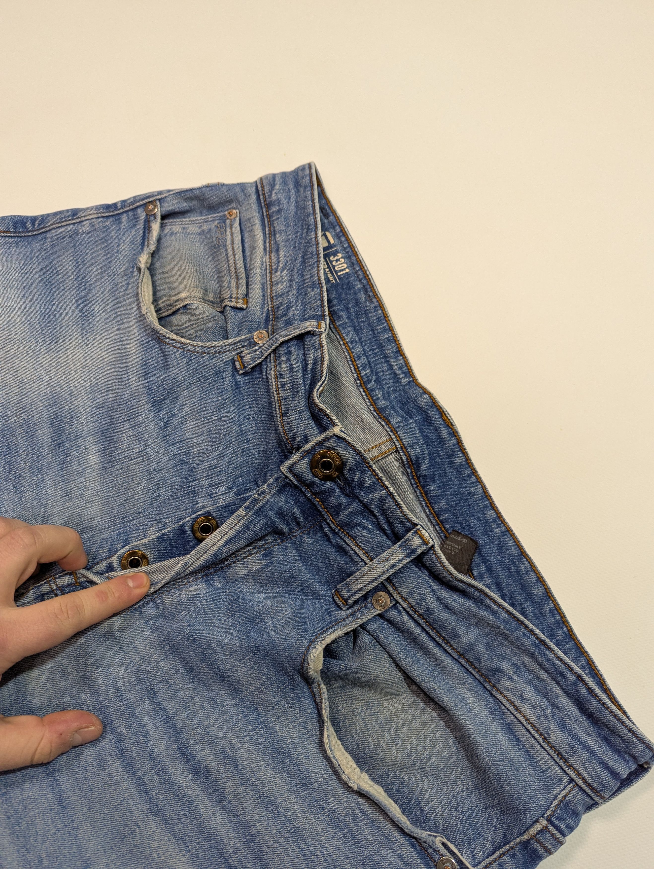 G-Star G - Star RAW 3301 Men's Straight Light Blue Distressed Jeans Size US 34 / EU 50 - 4 Thumbnail