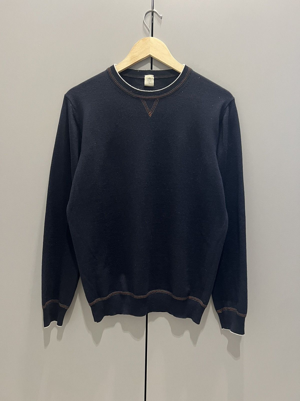 Eleventy Eleventy Decorative Stitching Sweater Blue Wool Medium Size US M / EU 48-50 / 2 - 2 Thumbnail