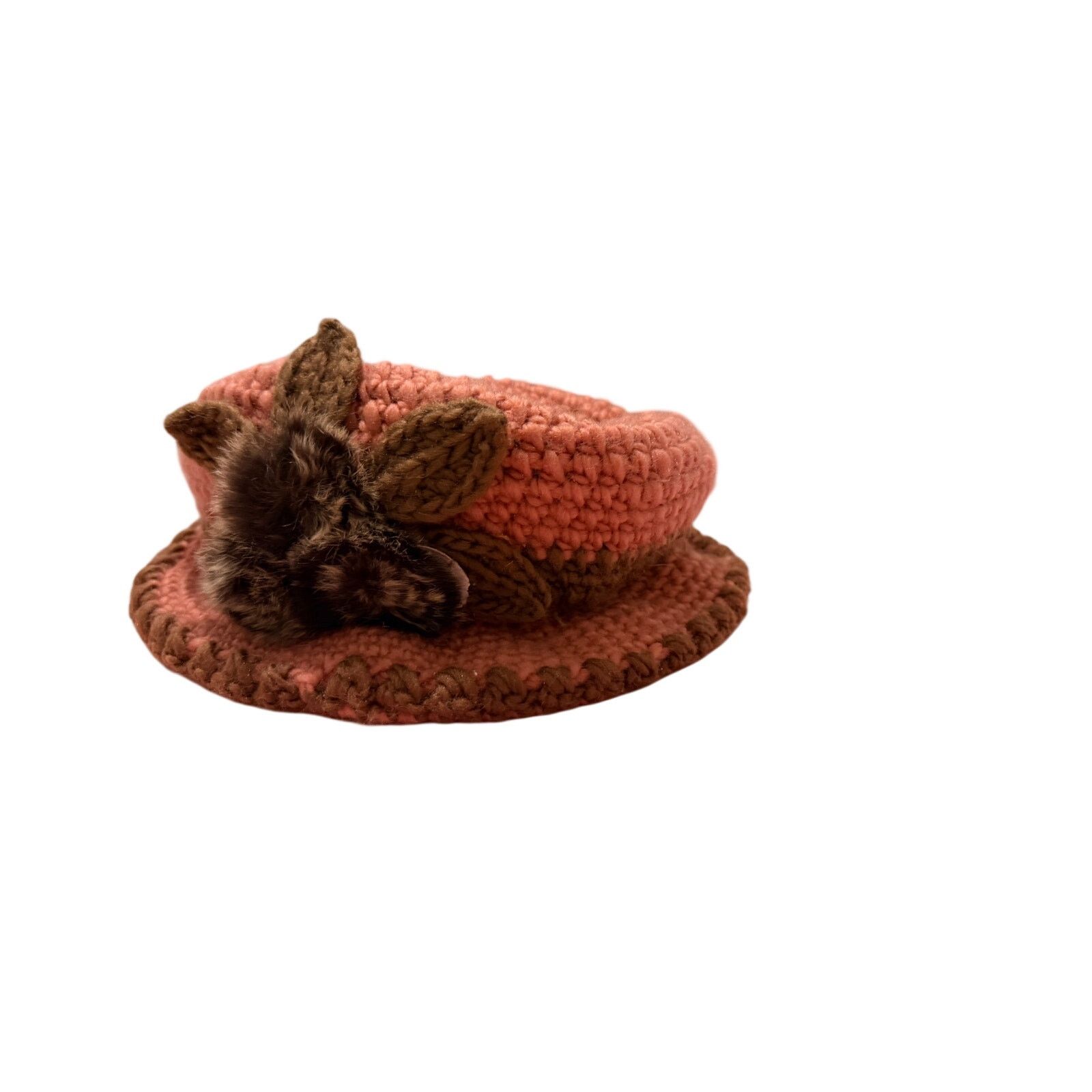 Other Women's Red Brown Floral Circle Faux Fur Crochet Hat Size ONE SIZE - 3 Thumbnail