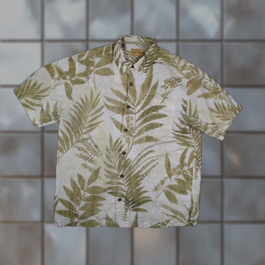 Tommy Bahama Tommy Bahama Shirt Mens Large Linen Hawaiian Camp White Green Leaf Button Up Short Sleeve Size US L / EU 52-54 / 3 - 1 Thumbnail