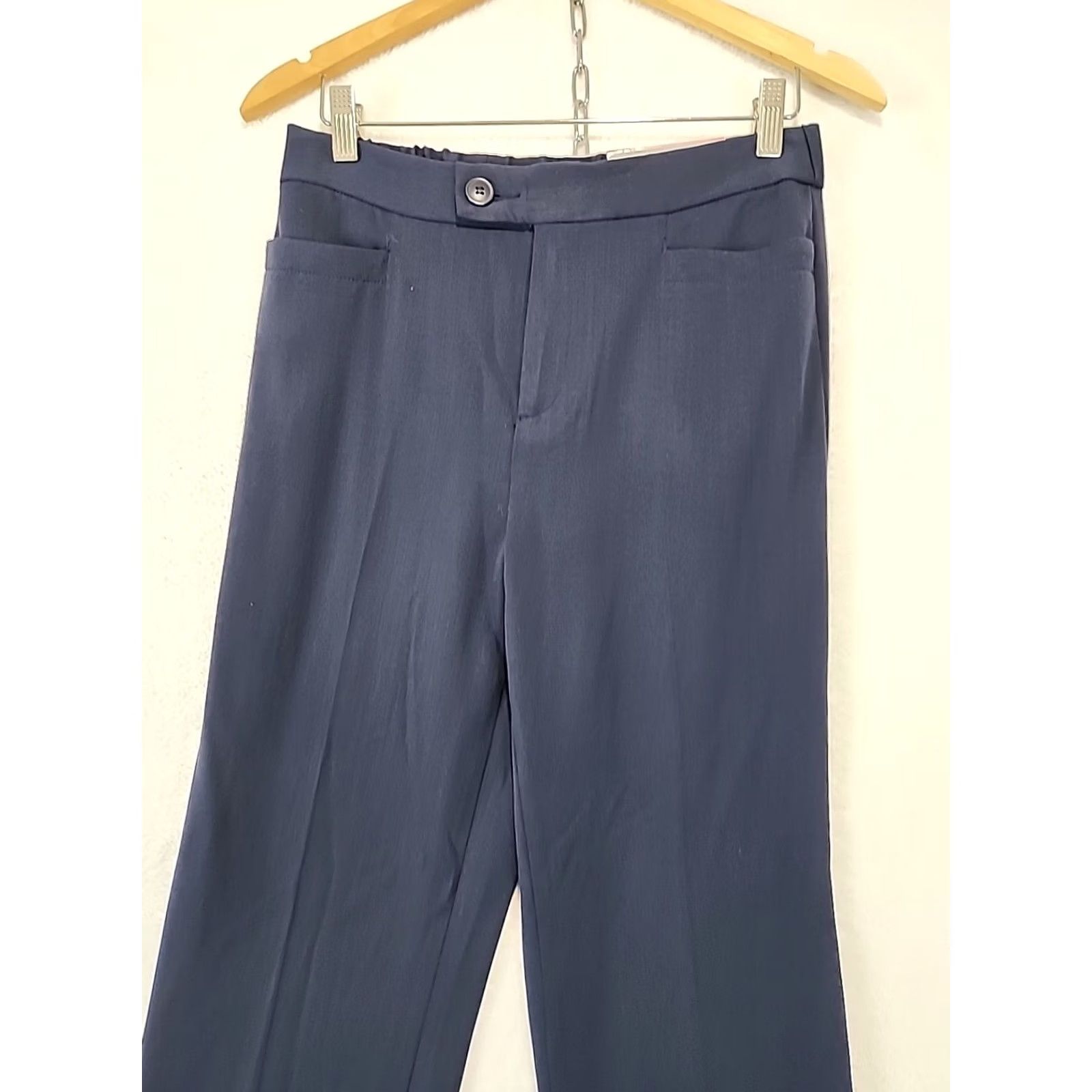 Vintage Christopher & Banks Downtown Straight Leg Pants Women 6S Navy Blue Twill Stretch Flat Front Zip Button Dress Pants 90s City Workwear Mens Womens"} Size 28" / US 6 / IT 42 - 2 Thumbnail
