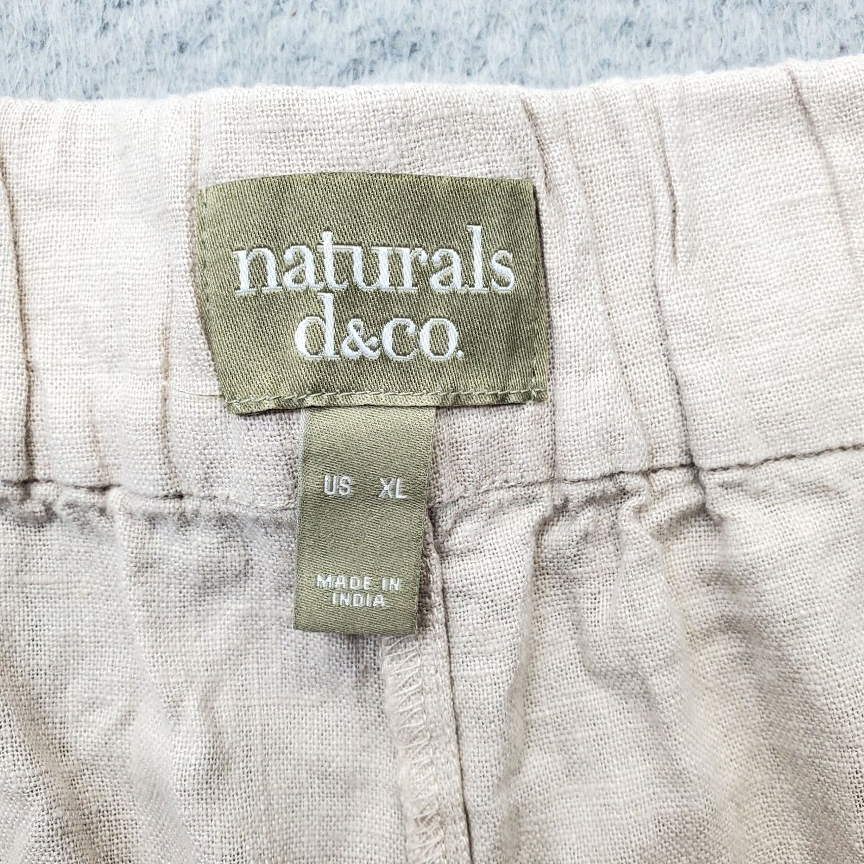 Vintage D&Co. Naturals Pants Womens XL Tan Linen Tie Ankle Elastic Waist Patch Pockets Size 40" / US 18 - 7 Thumbnail