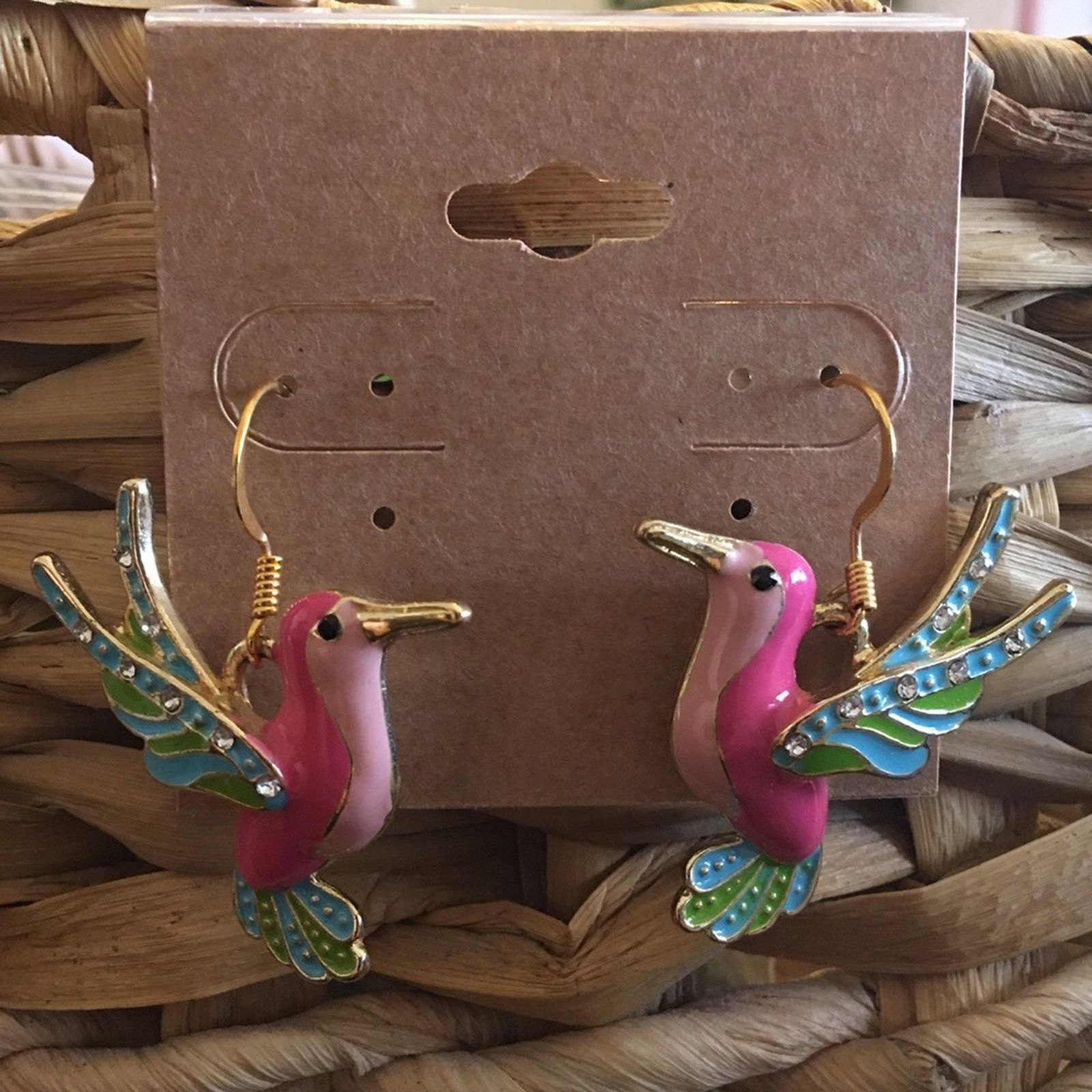 Jewelry Enamel rhinestone hummingbird fish hook earrings Size ONE SIZE - 2 Thumbnail