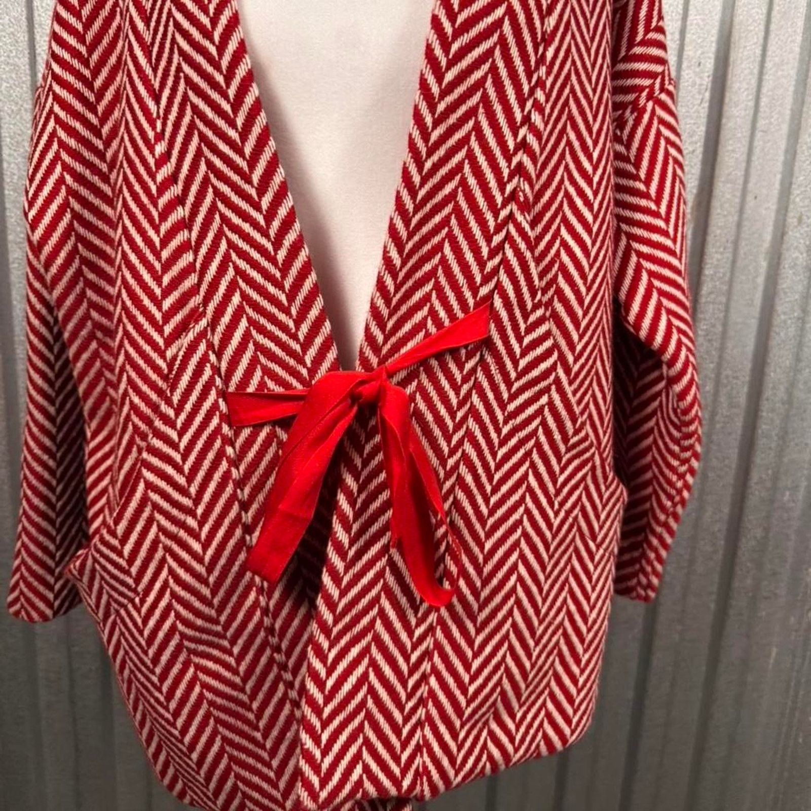 Herring Red white herringbone blazer Size L / US 10 / IT 46 - 3 Thumbnail