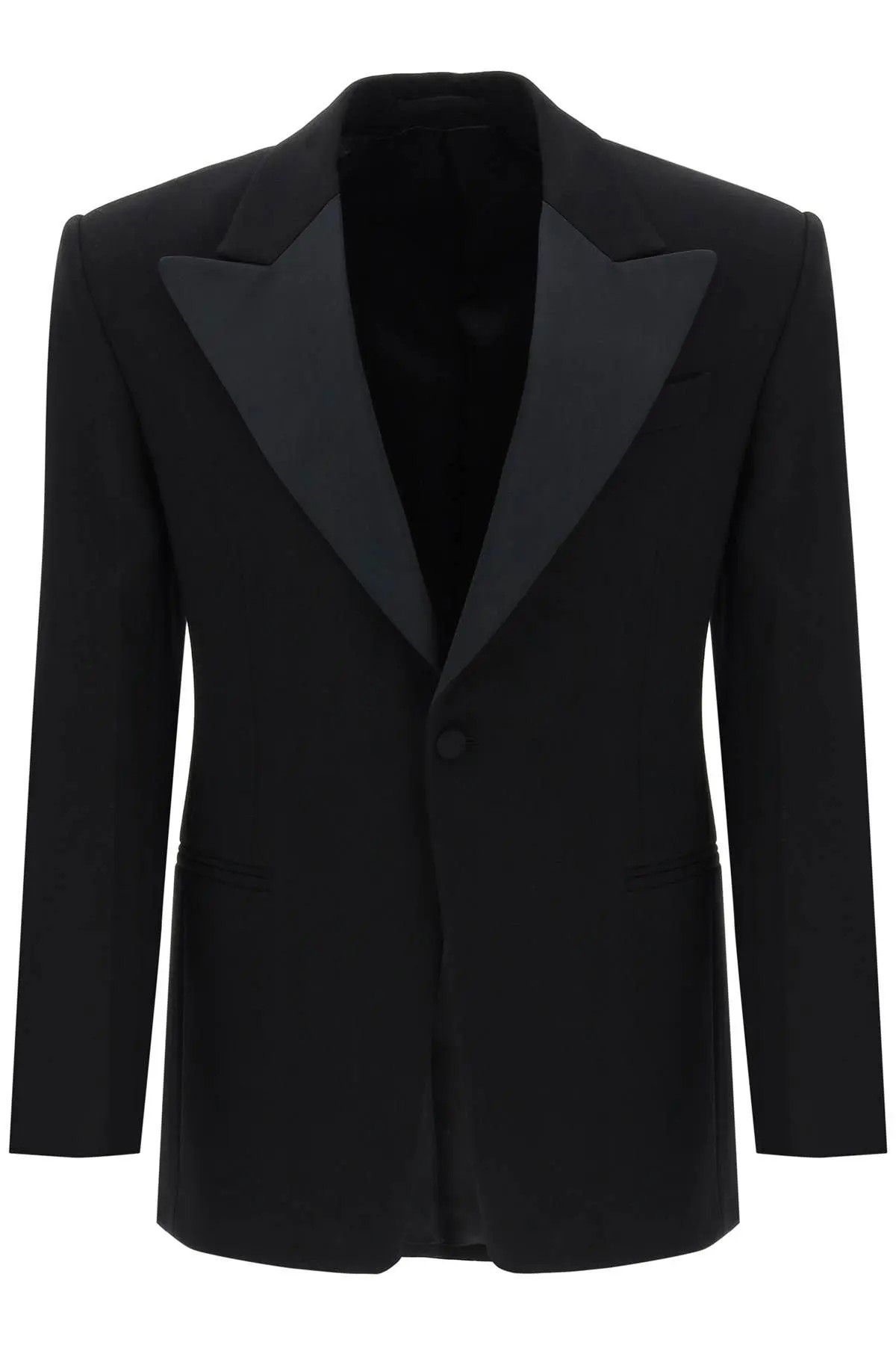 image of Salvatore Ferragamo O1S22I1N0224 Single-Breasted Tuxedo Blazer In Black, Men's (Size Medium)