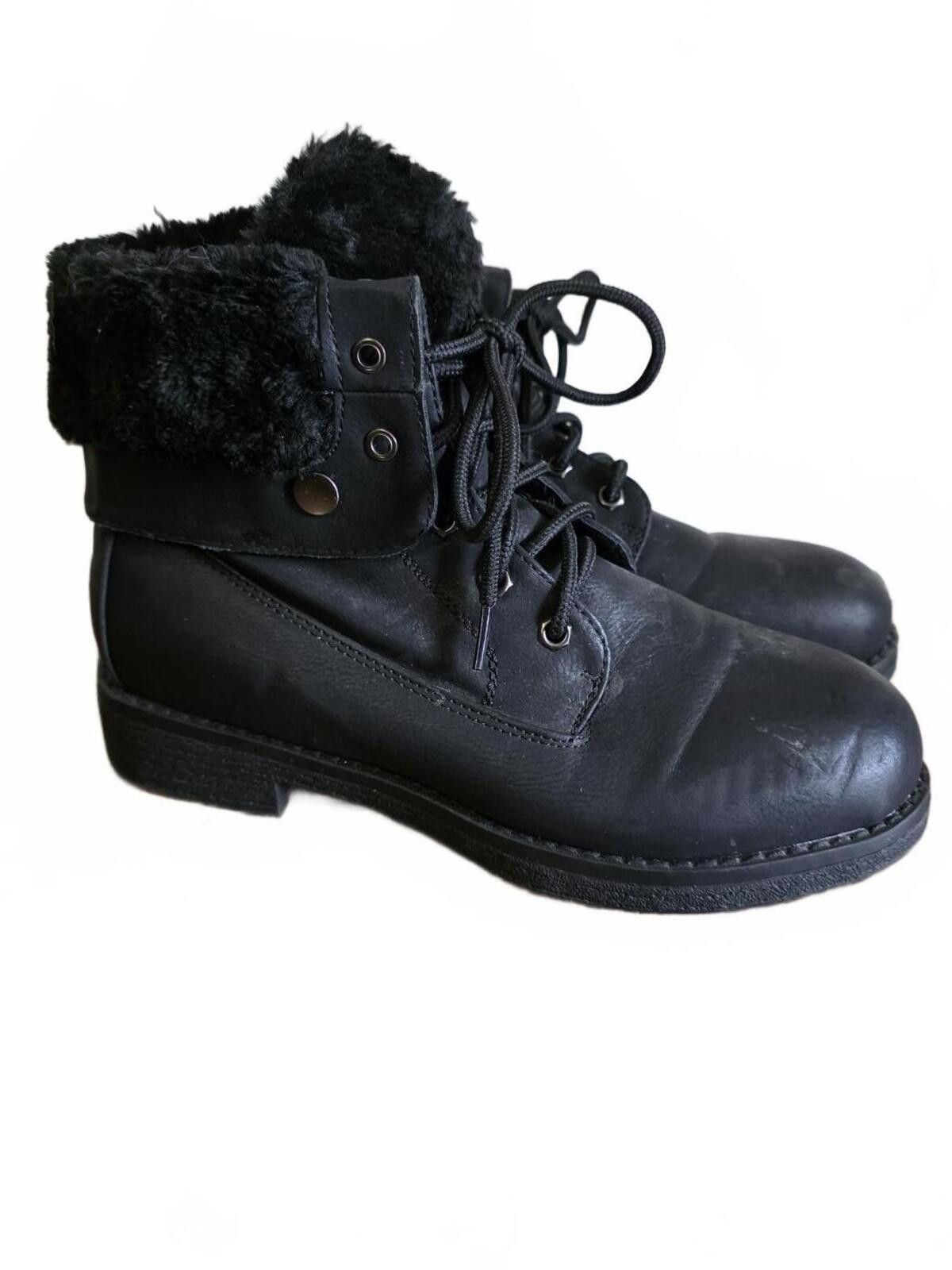 Unknown London Black Faux Fur Lace-Up Ankle Boots Womens Size 7 90s Grunge Size US 7 / IT 37 - 1 Thumbnail