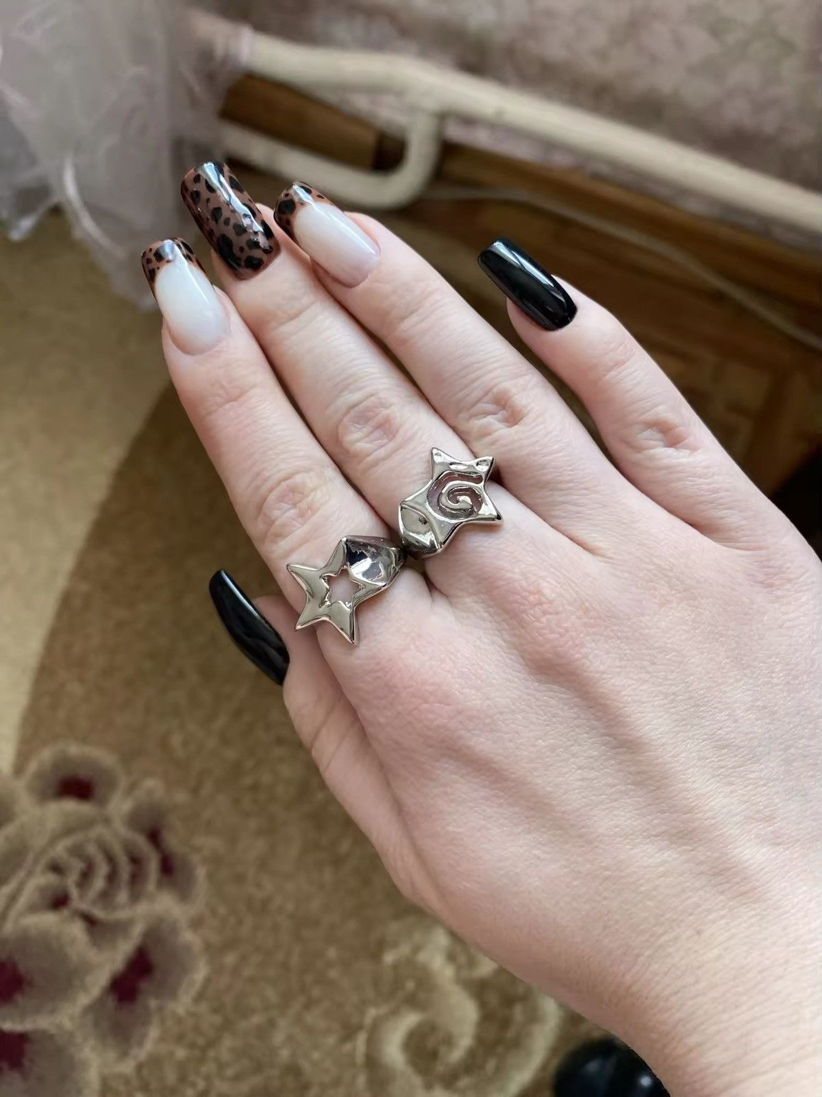 Other 2Pcs Design Three Dimensional Star Open Ring Size ONE SIZE - 2 Thumbnail
