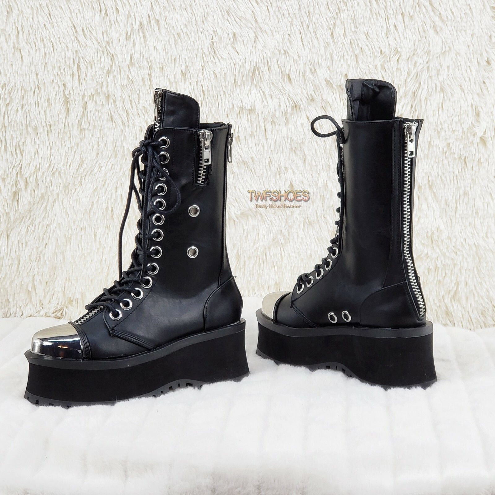Other Gravedigger 14 Black Chrome Toe Plate Lace Up Boots Men US S Size US 12 / EU 45 - 1 Thumbnail