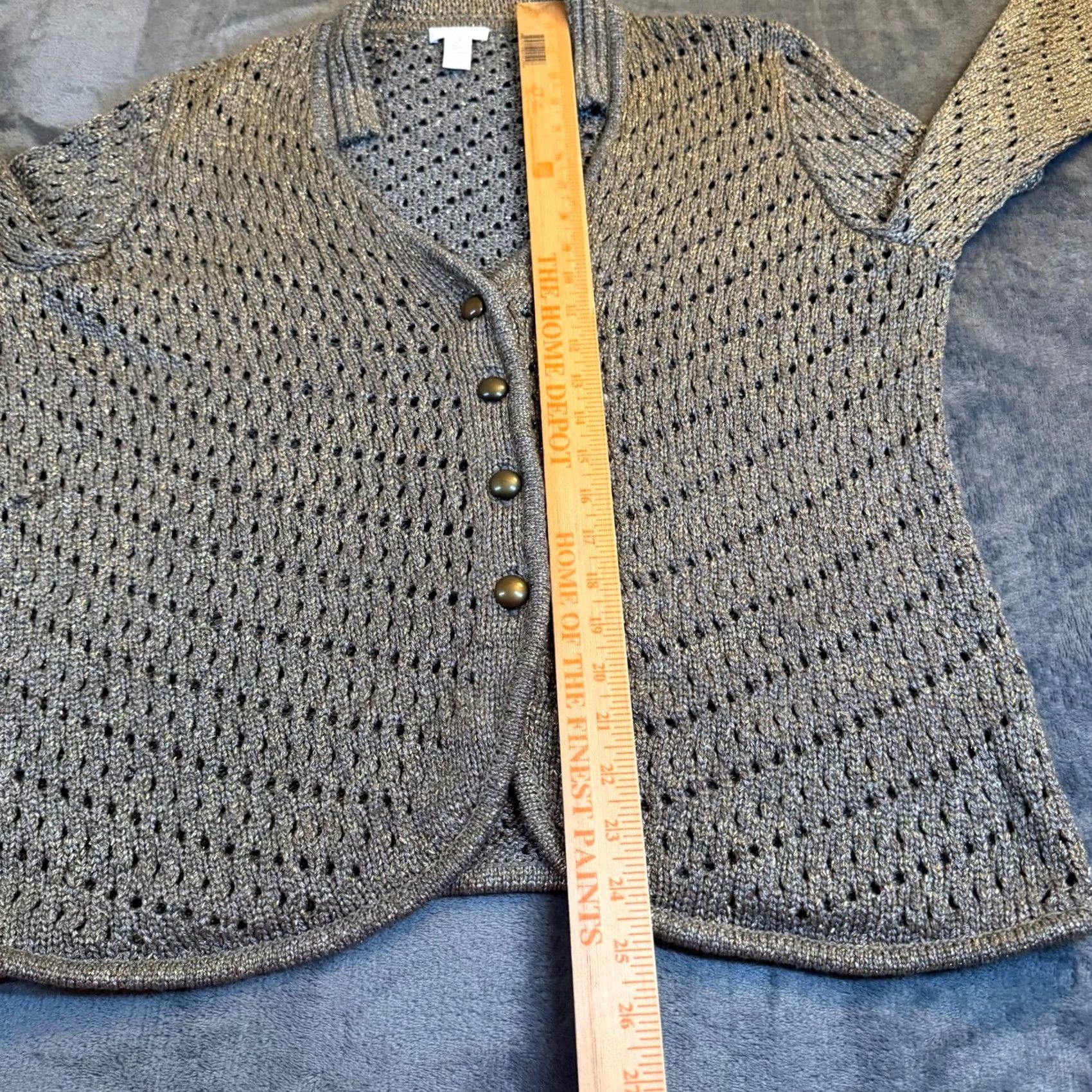 Vintage Chicos Metallic Knit Cardigan Sweater Silver Button Front Women Size 2 Cardigan Open-Knit Lightweight All Seasons Women Mens Girls Size XS / US 0-2 / IT 36-38 - 7 Thumbnail