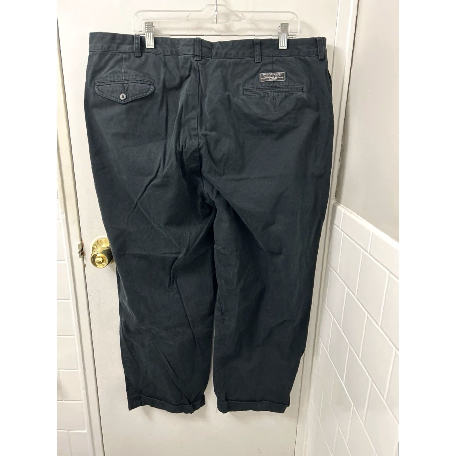 Polo Ralph Lauren VTG Polo Ralph Lauren Hammond Pants Mens 42x27 Black Chino Pleated Cuffed Pockets Zipper Front Button Fly Classic Hampton/Chino Pants Size US XL / EU 56 / 4 - 7 Thumbnail