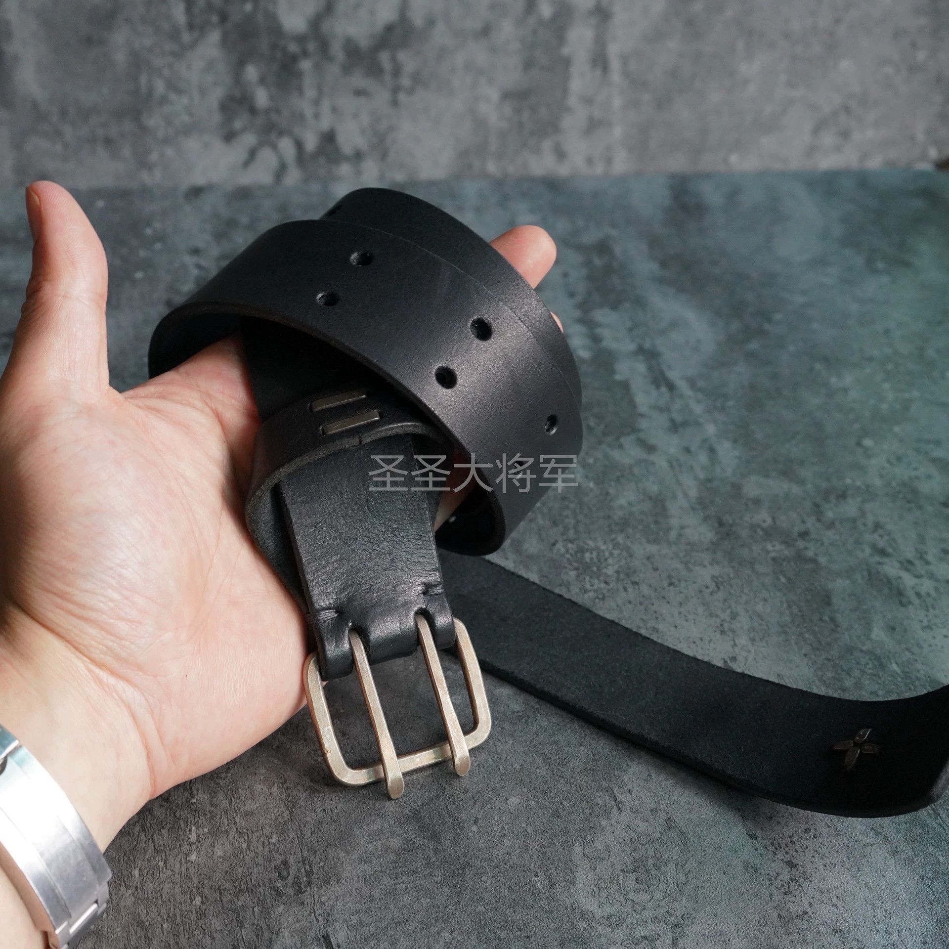 Ma+ M.A+ Vintage Distressed Double Silver Buckle Black Belt S Size ONE SIZE - 6 Thumbnail