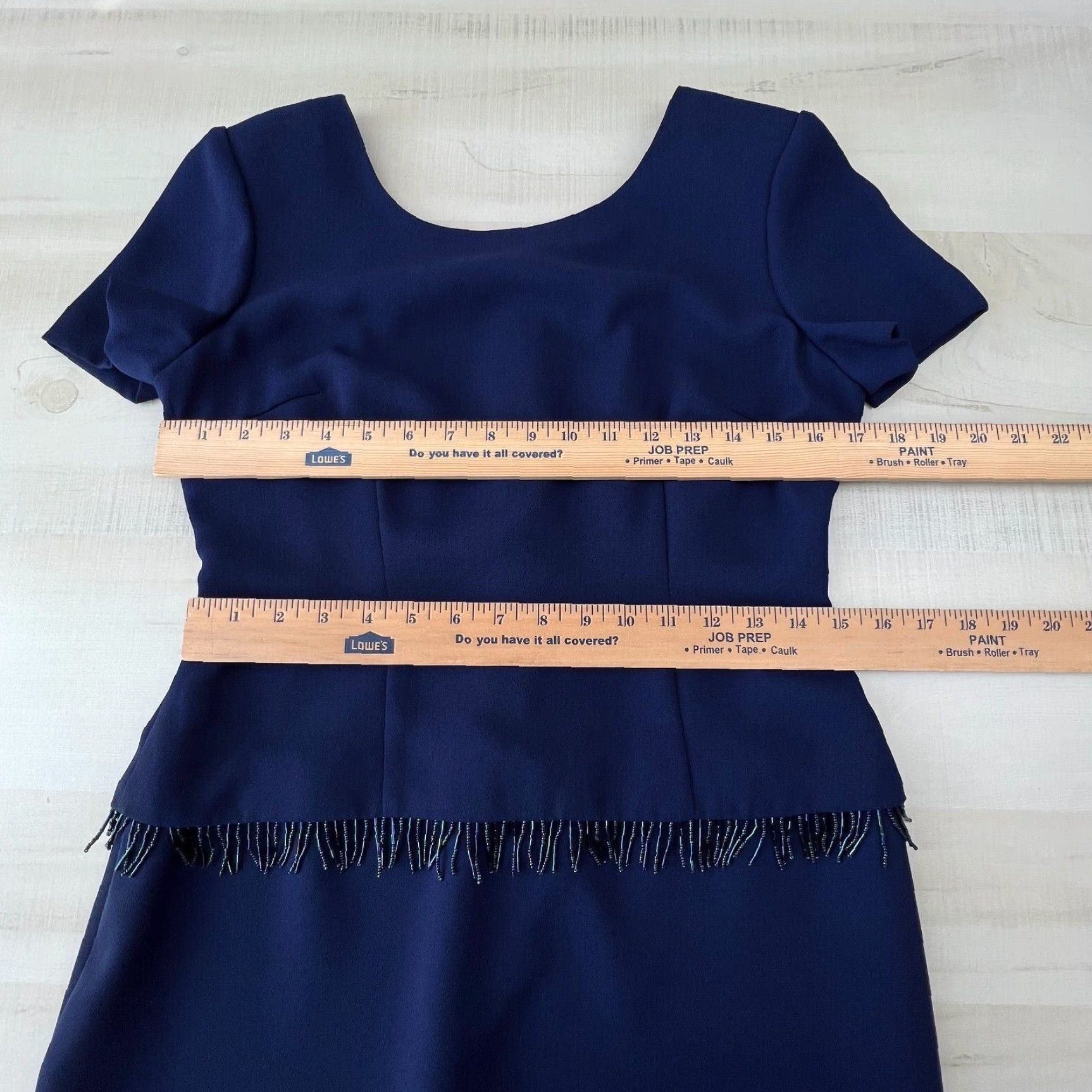 Donna Morgan Donna Morgan Womens Dress Petite 6 Navy Blue Short Sleeve Beaded Dressy Midi Dress Size 28" / US 6 / IT 42 - 6 Thumbnail