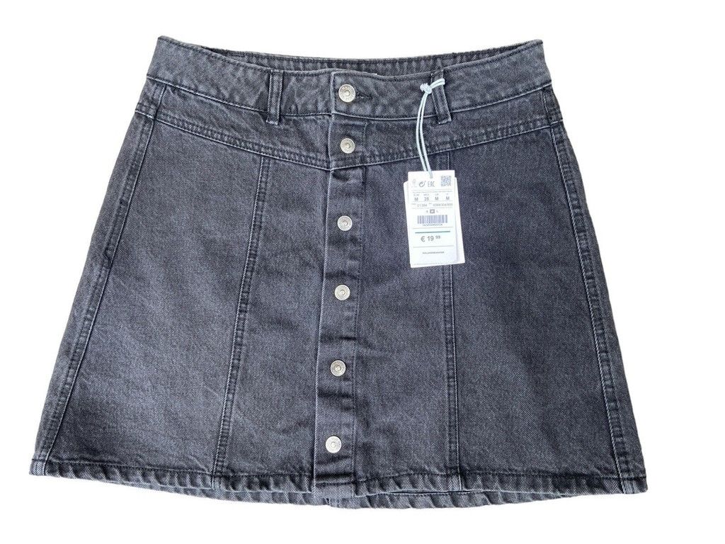Pull & Bear Pull & Bear Black Denim Skirt 100% Cotton Size UK M NWT Size 27" / US 4 / IT 40 - 1 Thumbnail