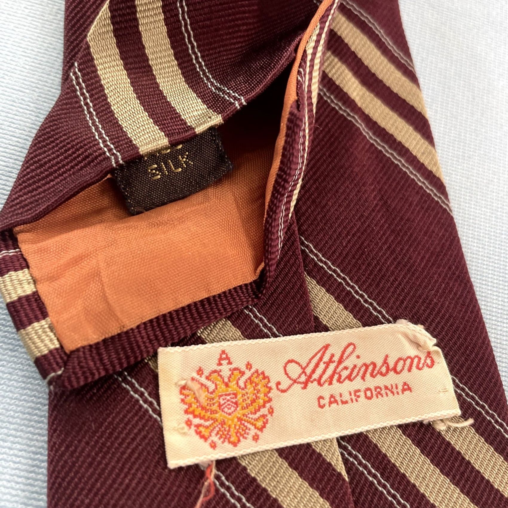 MCM VINTAGE Atkinsons CA vtg 60s MCM NeckTie All Silk Repp Tie Red Tan Multi Stripe 2.7x58 Men's Tie Red Tan Stripe Repp Tie Vintage 1960s Size ONE SIZE - 5 Thumbnail