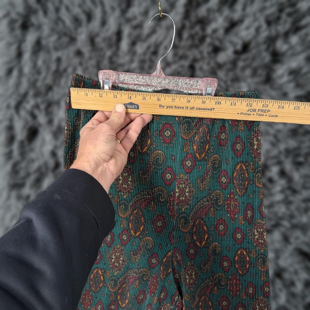 Vintage VINTAGE COIN Pants Womens M Green Paisley Plisse Boho Whimsigoth Avant-Garde 90s Wide-Leg Elastic Waist Casual Girls/Women Size 32" / US 10 / IT 46 - 1 Thumbnail