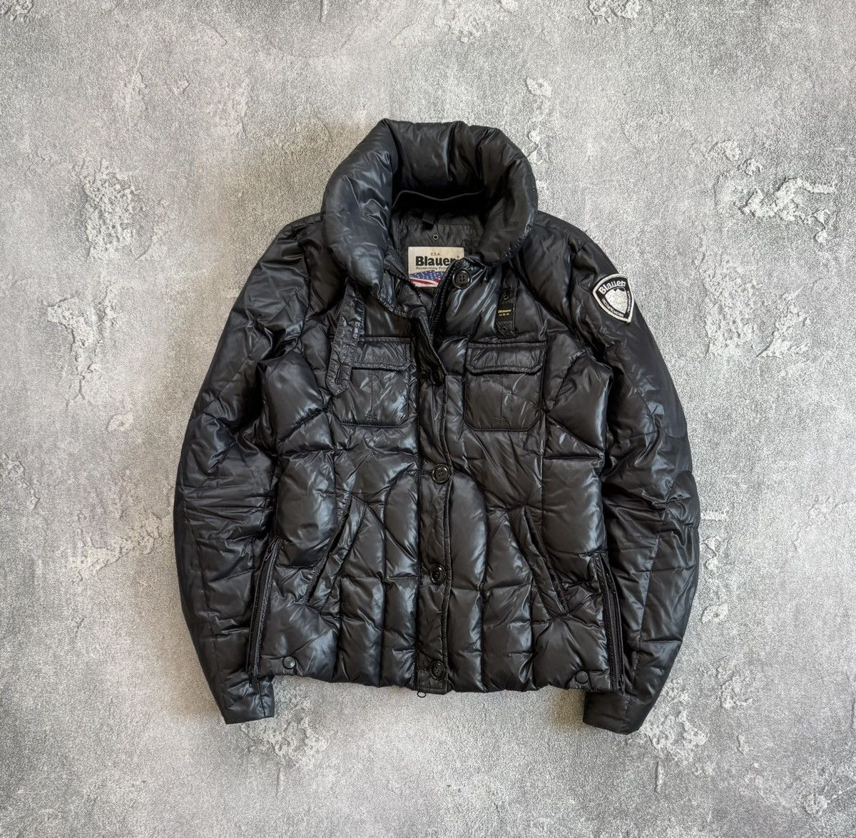 Vintage Blauer USA L black down zip puffer jacket quilted Size L / US 10 / IT 46 - 1 Thumbnail