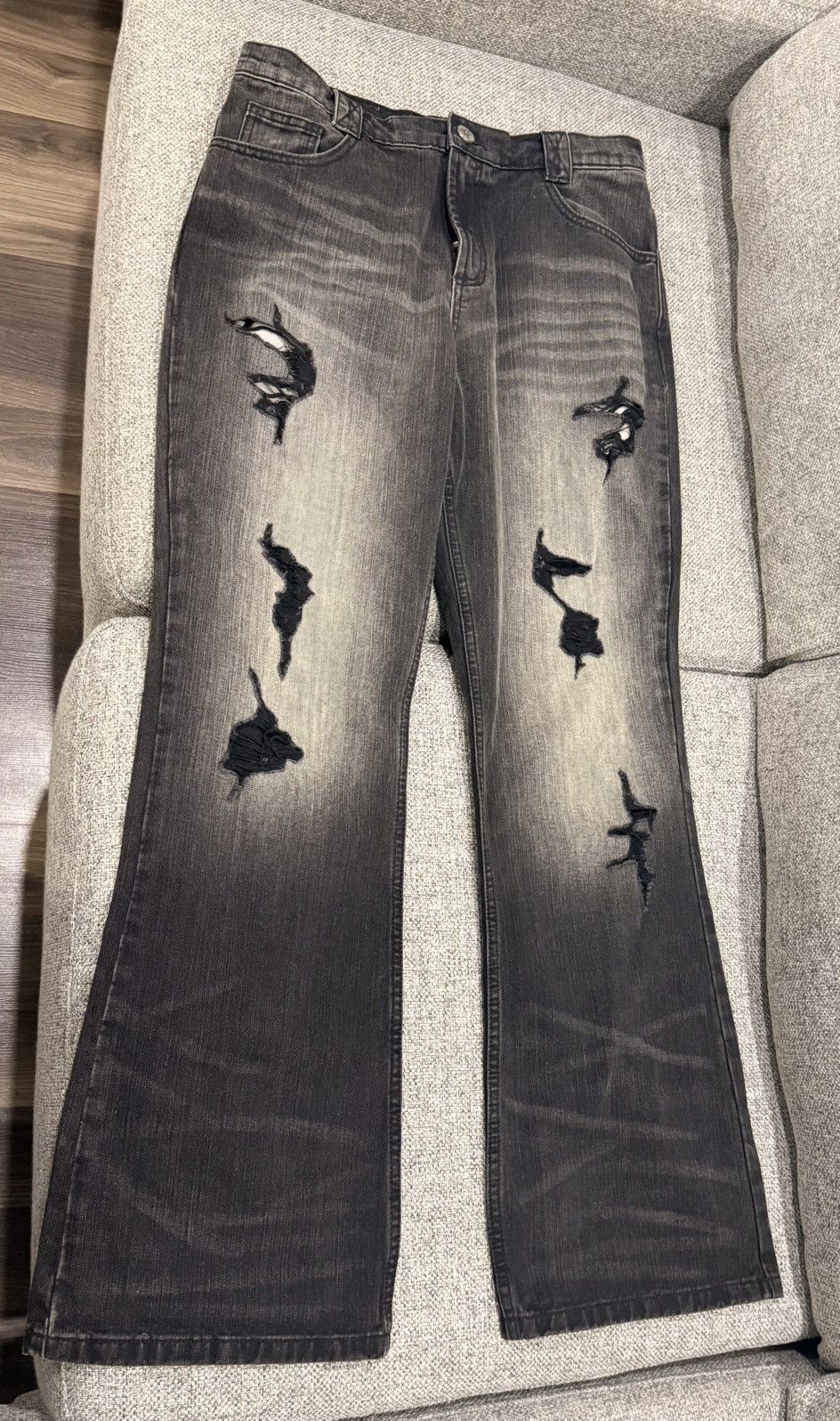 Other Black Distressed Flared Jeans Size US 36 / EU 52 - 1 Thumbnail
