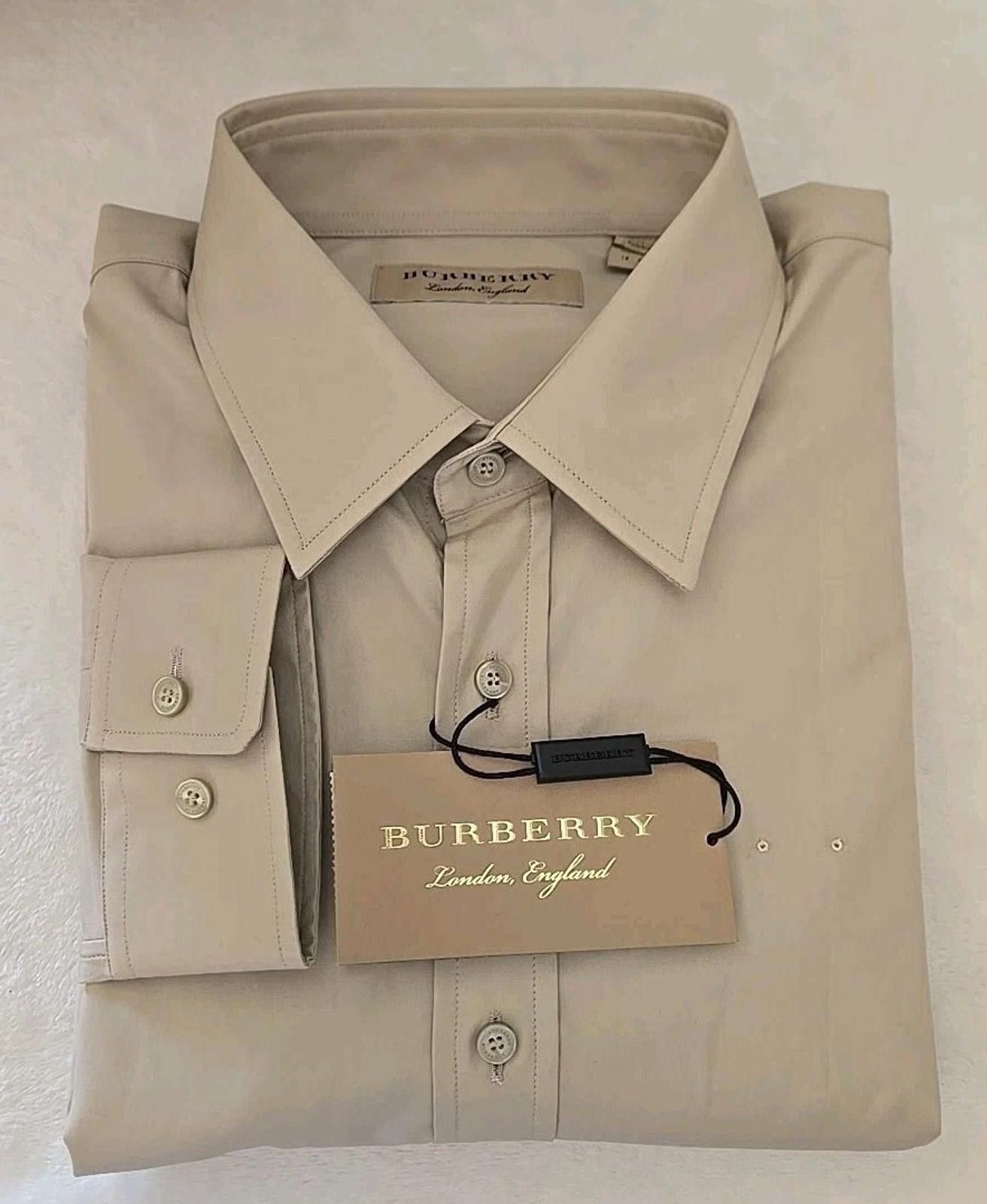 Burberry NWT Mens S Burberry Button Up Long Sleeve Stone Slim 15 - 38 Size US S / EU 44-46 / 1 - 1 Thumbnail