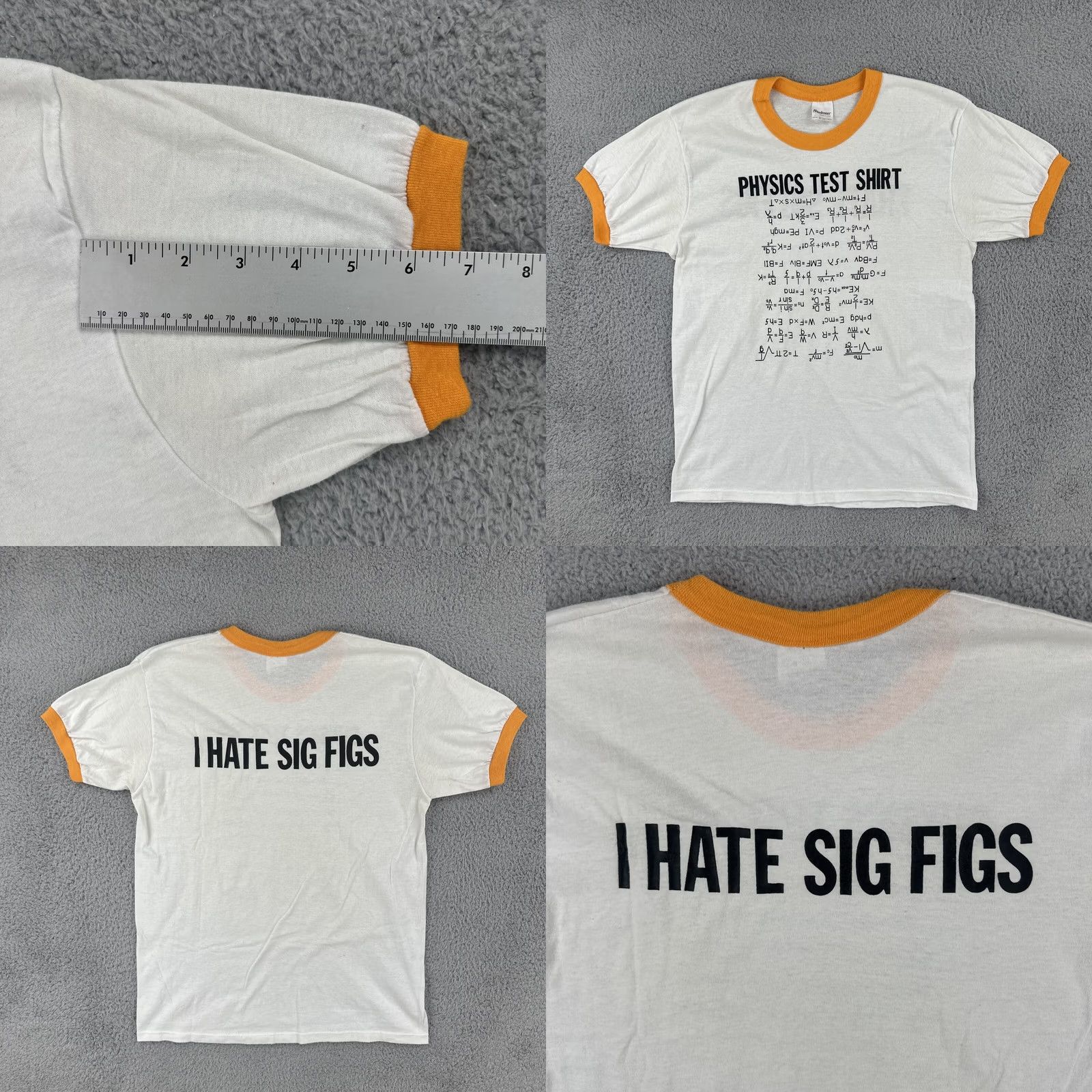 Vintage VINTAGE Stedman T Shirt White Ringer Graphic Tee Mens L 1980s Made in USA Physics Test I Hate Sig Figs Size US L / EU 52-54 / 3 - 9 Thumbnail