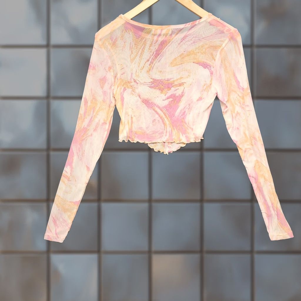 Vintage VINTAGE Altartd State Top Womens XS Pink Orange Swirl Semi Sheer Long Sleeve Crop Length Blouse Womens XS Pink Swirl 90s? Size XS / US 0-2 / IT 36-38 - 1 Thumbnail