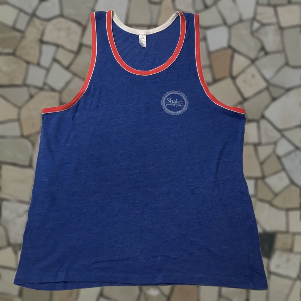 Vintage Alternative Mens BLUE Tank Top POWER Yoga Climbing Shirt XL Blue Logo Shirt Bohemian Hippie Sports Mens XL Blue Size US XL / EU 56 / 4 - 1 Thumbnail