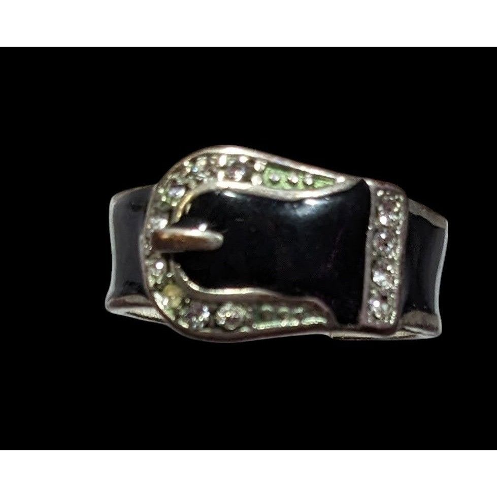 Other Gothic Buckle Ring Silver Tone With Black Enamel And Rhinest Size ONE SIZE - 2 Thumbnail