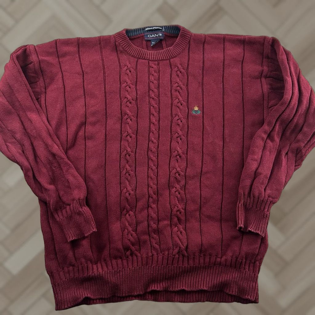 Gant GANT Hand Framed Pullover Cableknit Sweater Men's L Maroon Red Crew Neck Knit Style Pullover Mens Size L Maroon Cable-Knit Sweater Size US L / EU 52-54 / 3 - 1 Thumbnail