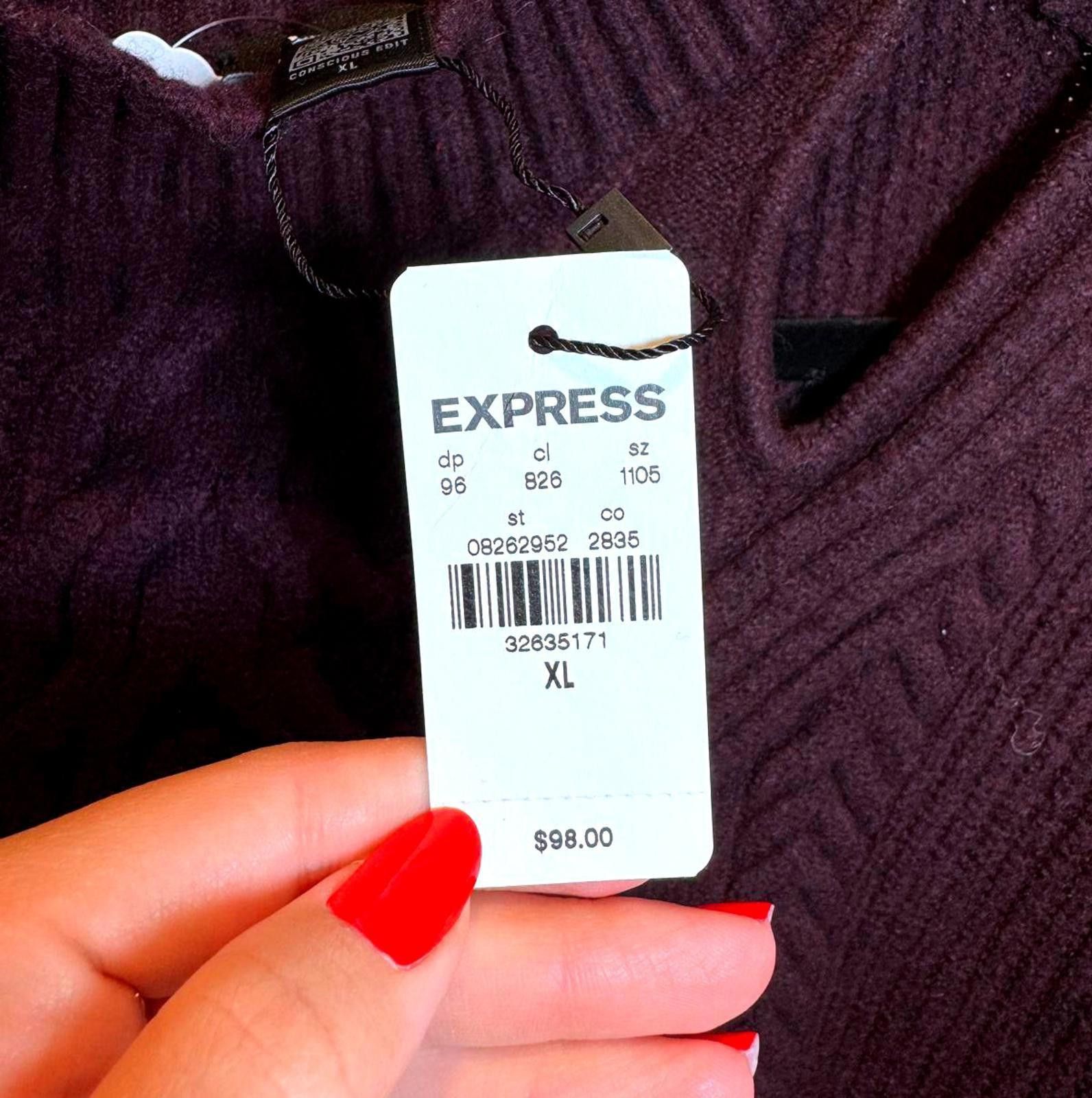 Express EXPRESS Women's XL Cable Knit Sweater - Cozy Purple Size L / US 10 / IT 46 - 3 Thumbnail