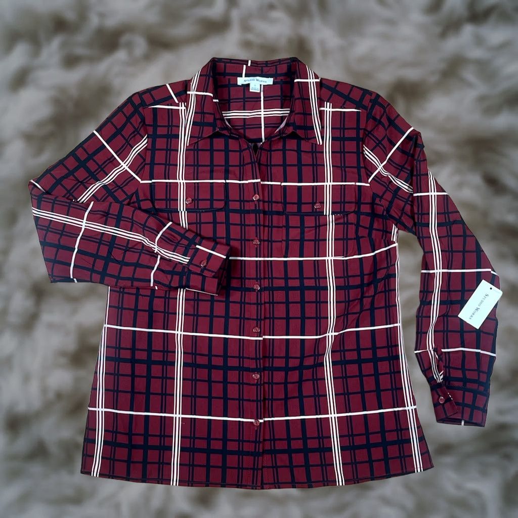 Vintage Studio Works Shirt Womens S Check Button Front Long Sleeve Collared Casual Red Size S / US 4 / IT 40 - 1 Thumbnail