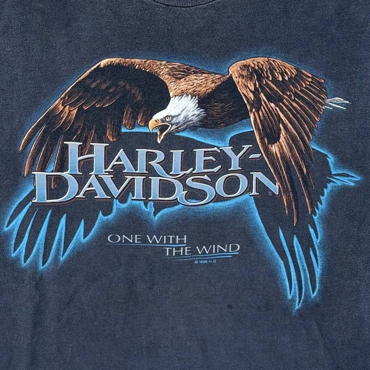 Harley Davidson × Vintage 90’s Harley-Davidson Eagle/Blue Glow Tee Size US M / EU 48-50 / 2 - 3 Thumbnail
