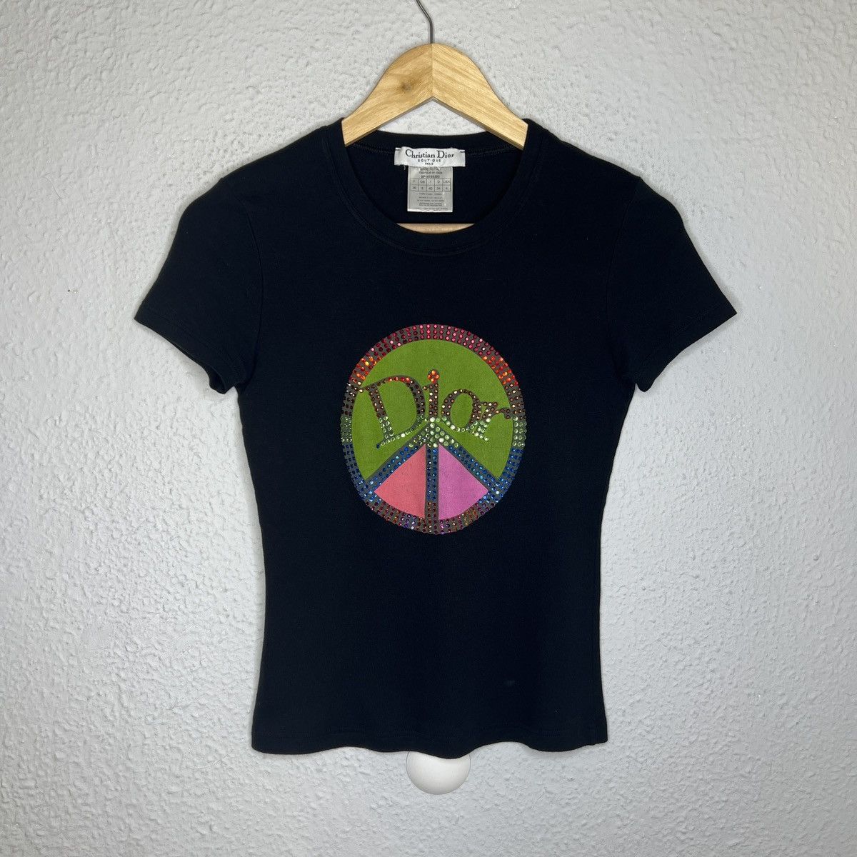 image of Christian Dior Monsieur x Dior Christian Dior X John Galliano Tshirt Tee Peace Crystal Logo in Blac