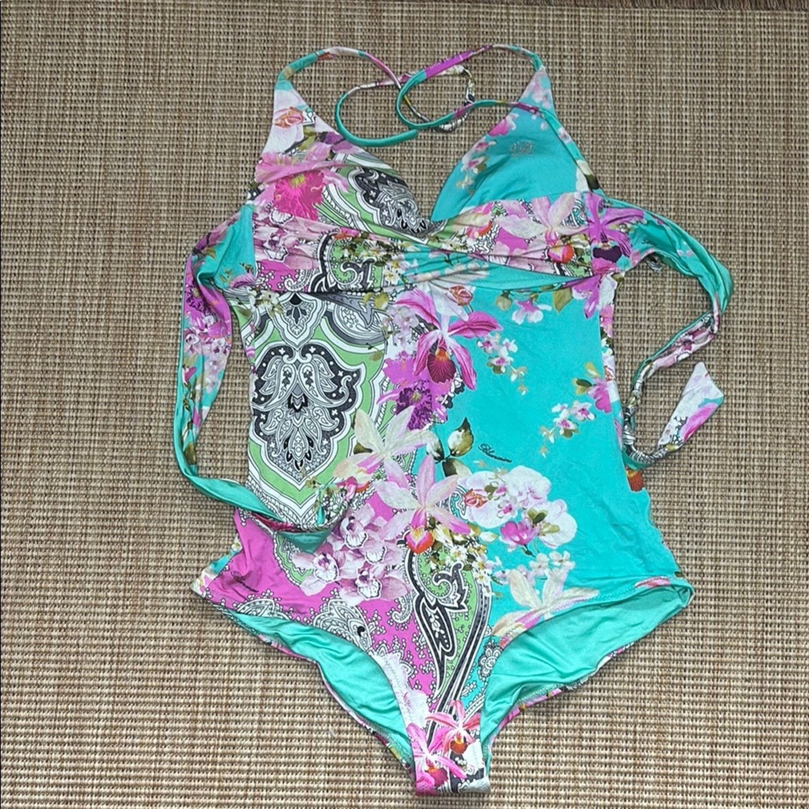 Blumarine NWT Blumarine Pink and Turquoise Floral Swimsuit Size M Size ONE SIZE - 6 Thumbnail
