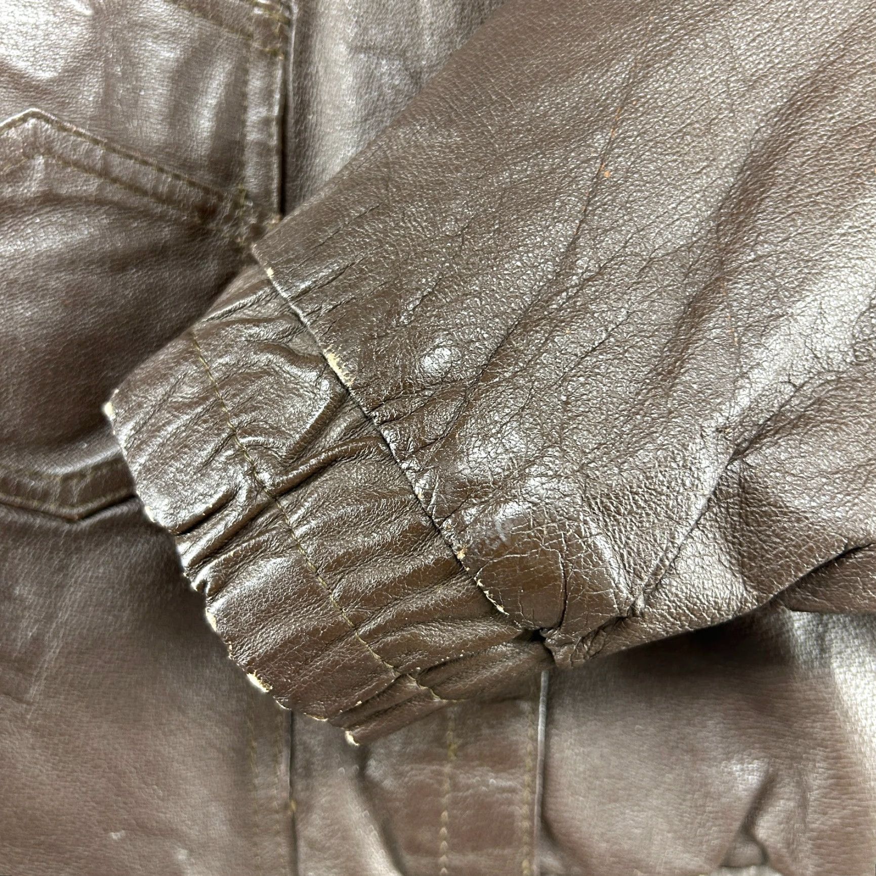 Vintage VINTAGE Leather Jacket Men 36 Bomber Jacket 90s Brown Full Zip Stand-Up Collar Real Leather Mad Max Style Size US XXS / EU 40 - 6 Thumbnail