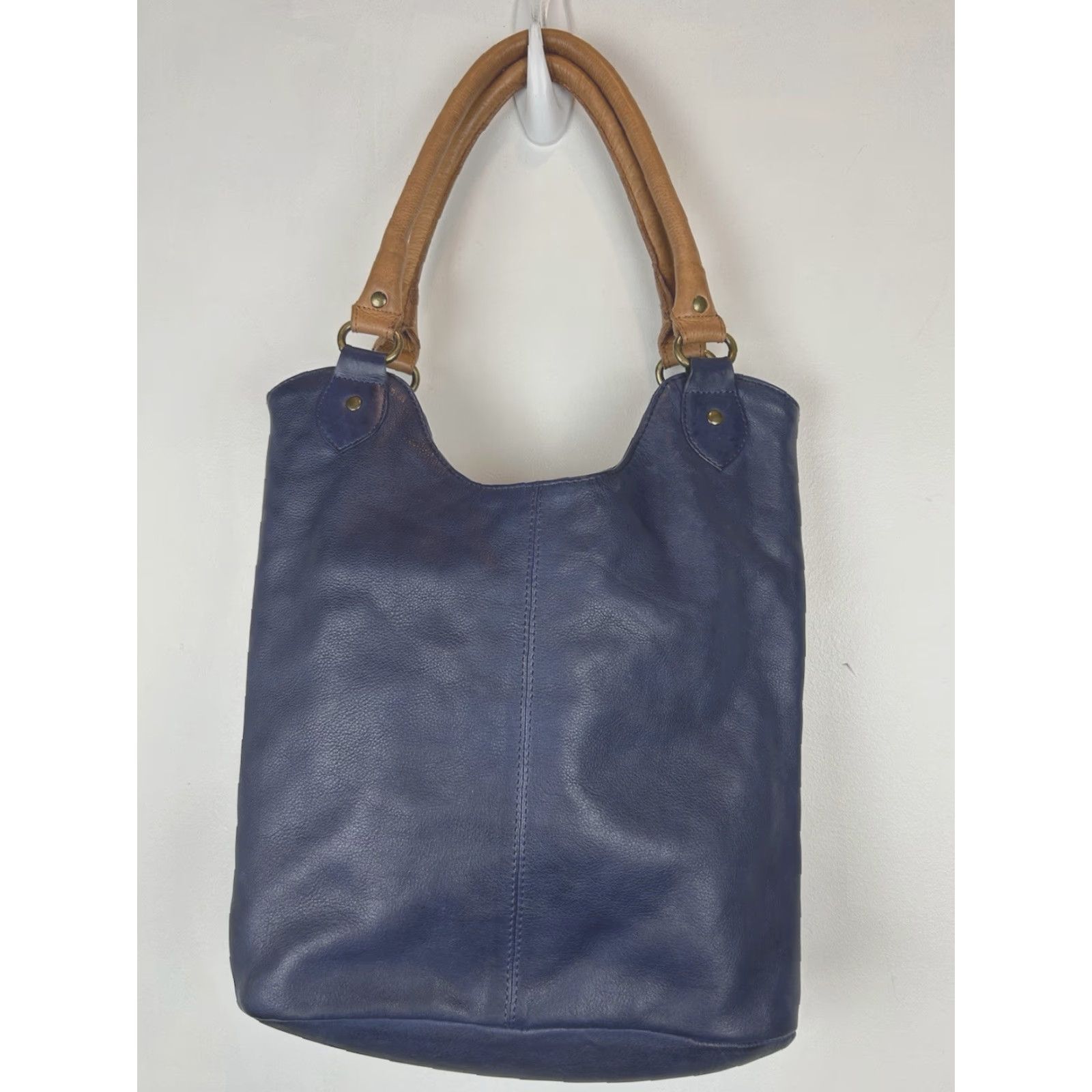 Vintage NorthStyle Shoulder Bag Blue Floral Leather Handbag Tan Medium Size ONE SIZE - 2 Thumbnail