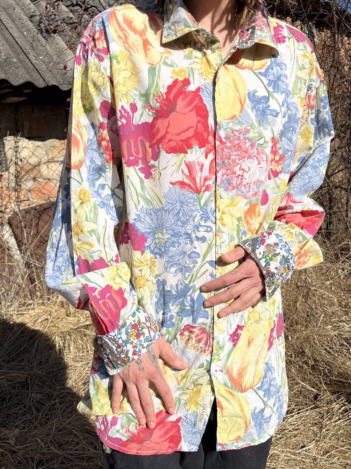 Vintage Ganesh Floral Boho Shirt Paisley Details Italy Size US XL / EU 56 / 4 - 1 Thumbnail