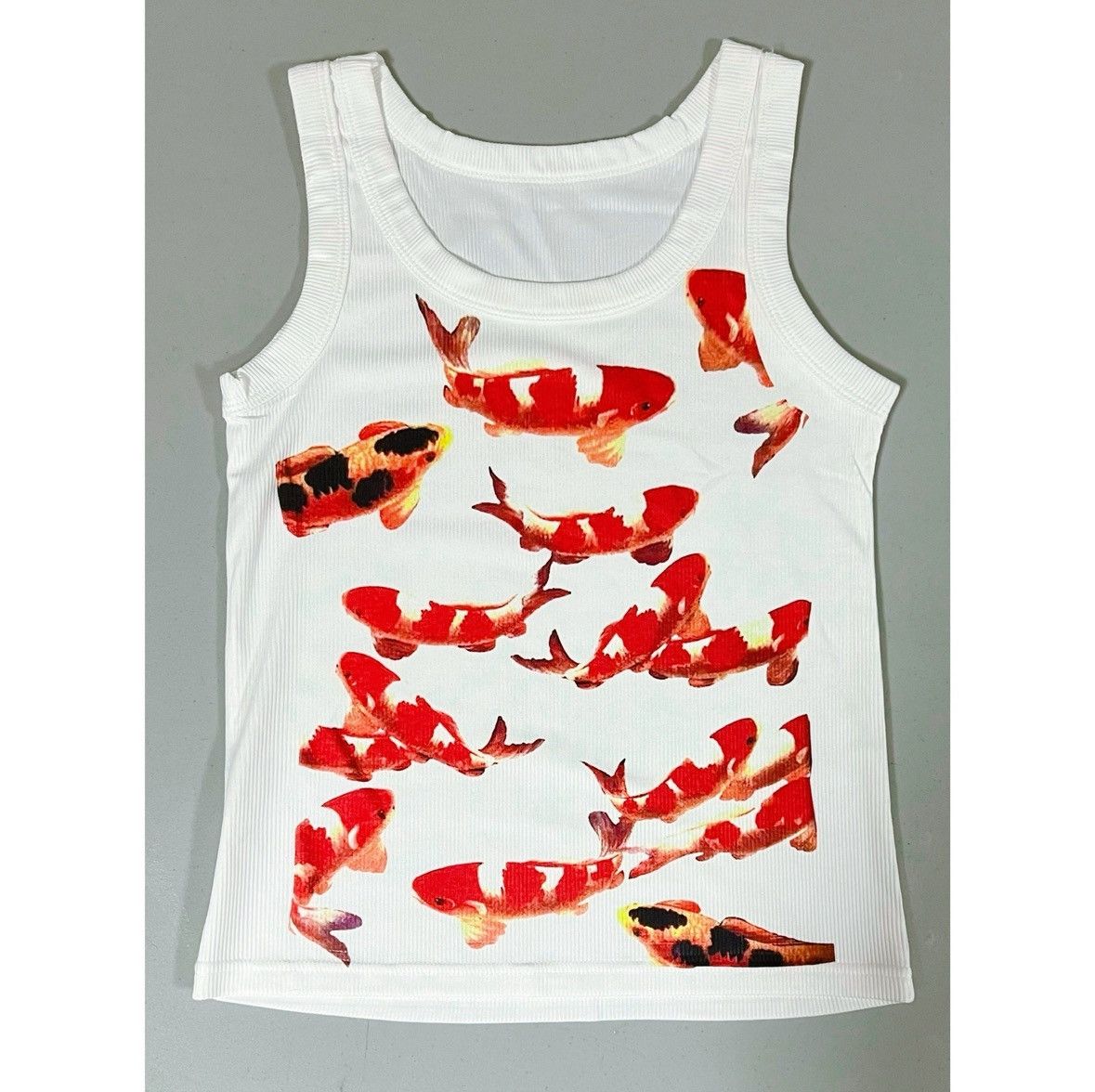 Vintage White Koi Fish Graphic Tank Top T-Shirt Camisole Size S 🎏✨ Size S / US 4 / IT 40 - 1 Thumbnail