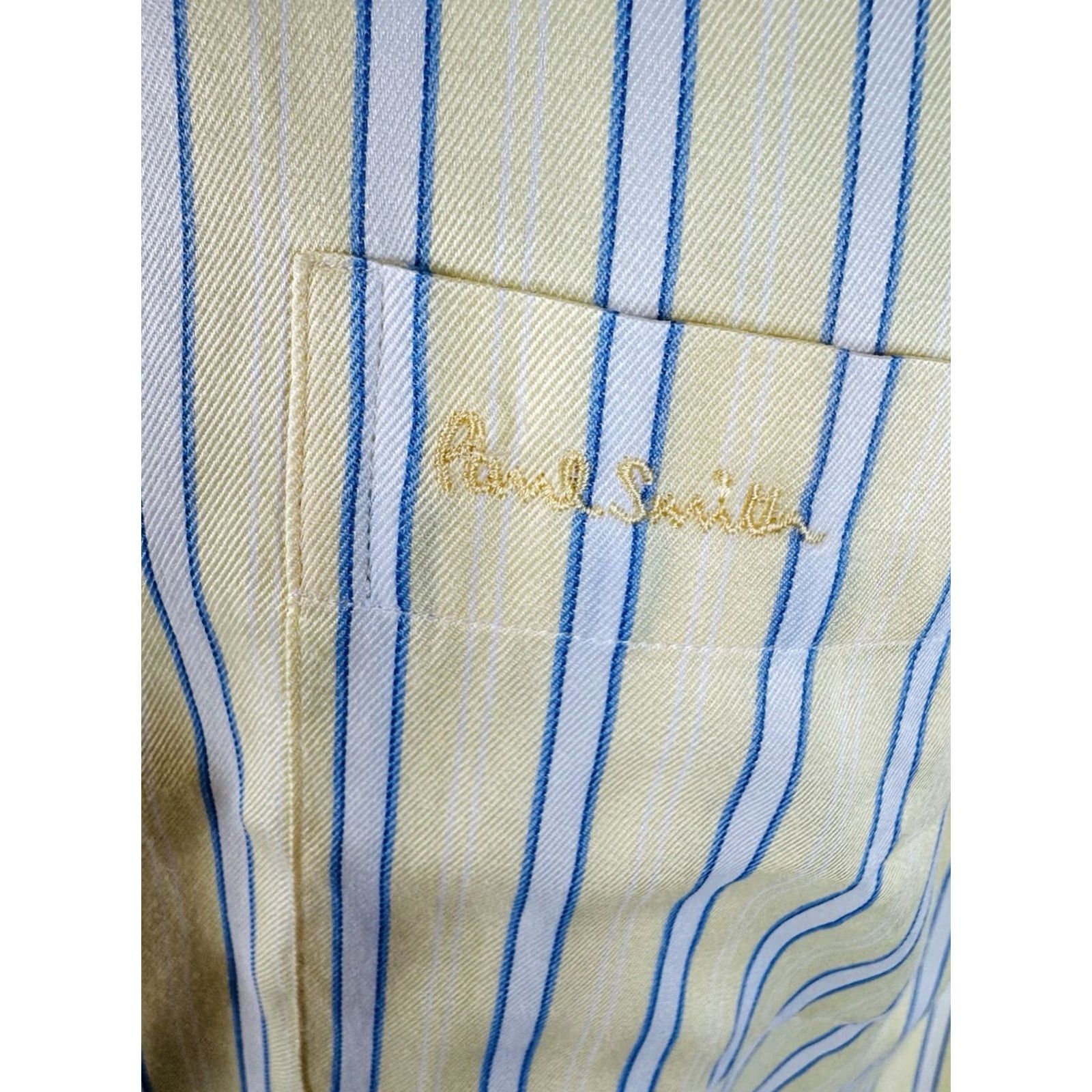 Paul Smith Paul Smith London Striped Embroidered Dress Shirt 17 33/34 French Cuff Long Sleeve Mens Yellow Blue White Nn Size 46R - 4 Thumbnail