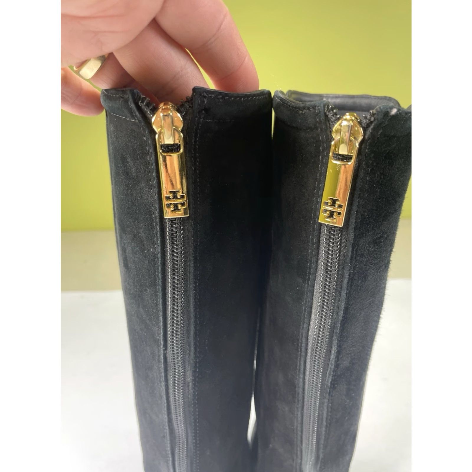 Tory Burch Tory Burch Irene Black Suede Wedge Boots Size 7.5 M Knee High Zip Logo Women Size US 8 / IT 38 - 4 Thumbnail