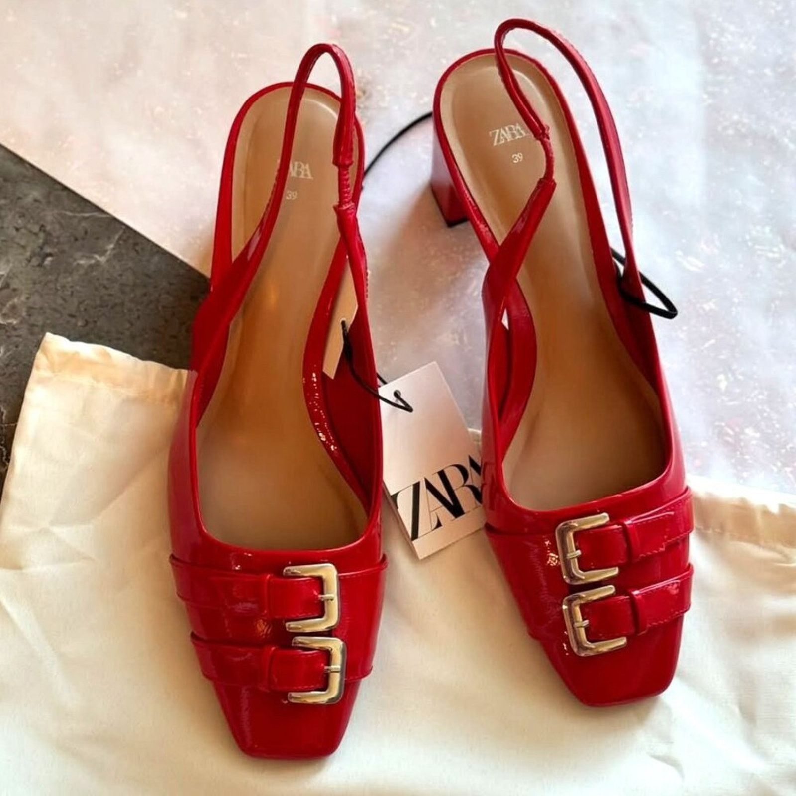 Zara ZARA Red Patent Slingbacks NWT Size US 7.5 / IT 37.5 - 10 Thumbnail