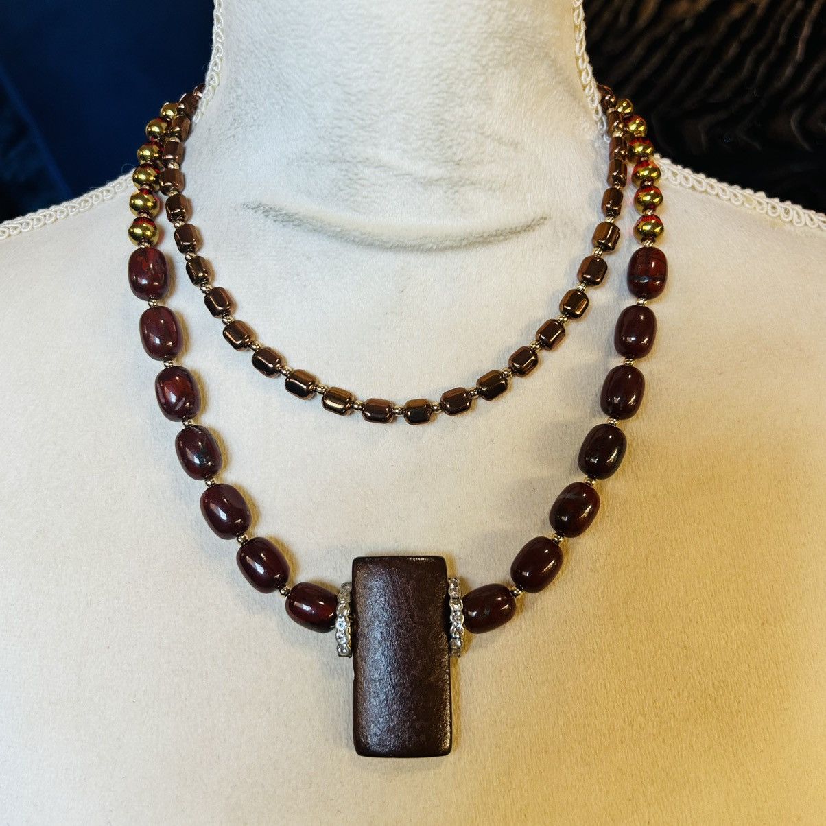 Handmade Handcrafted double strand oil slick di-cut glass necklace Size ONE SIZE - 2 Thumbnail