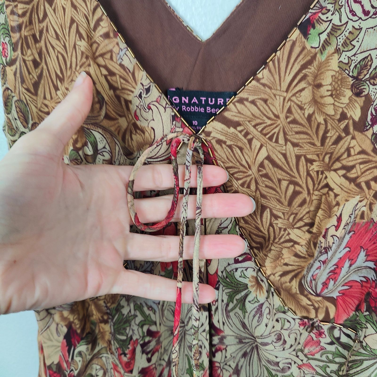 Other Vintage Y2K Silk Tiered Midi Dress Womens 10 Brown Floral Size L / US 10 / IT 46 - 3 Thumbnail