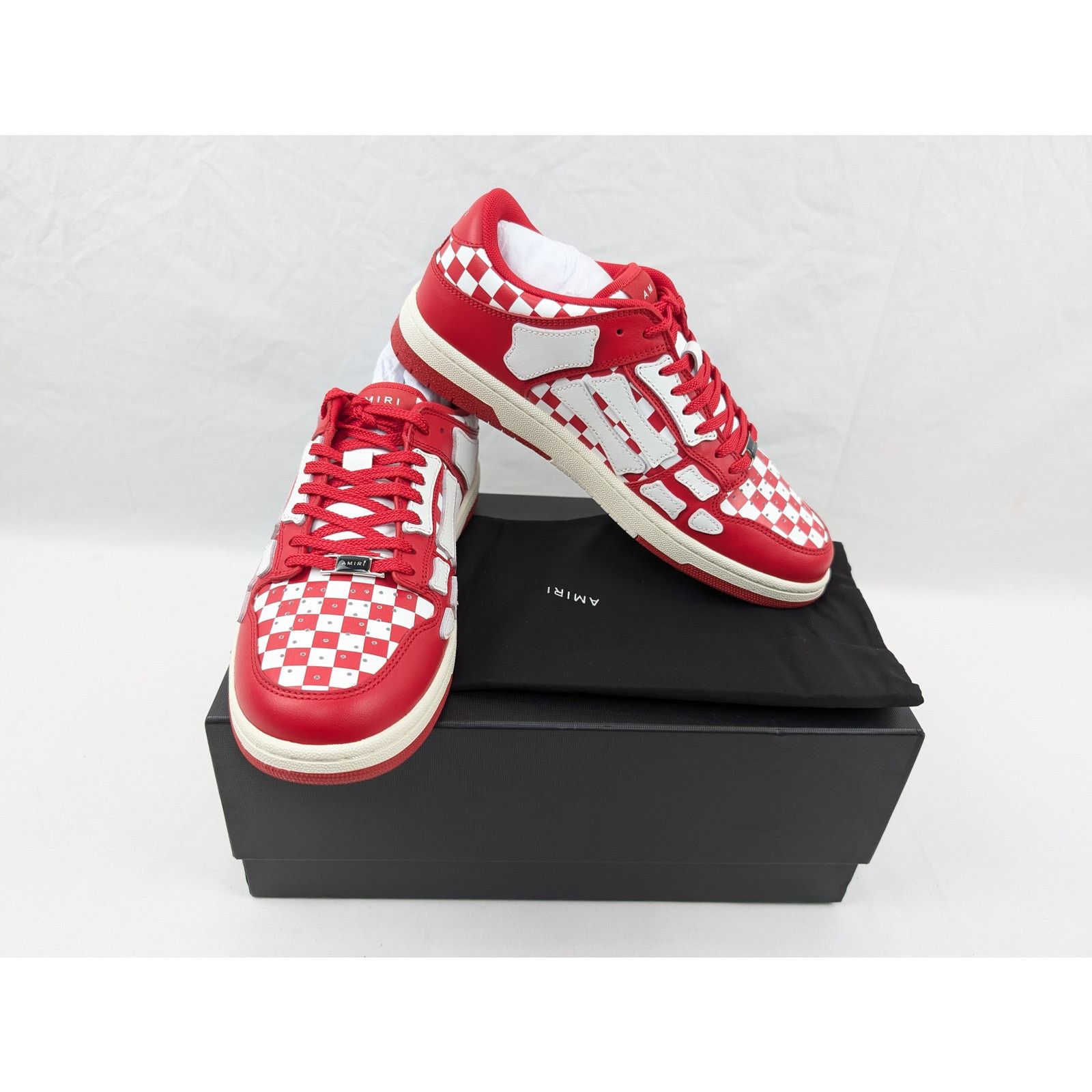 Amiri o1rshd1 Checked Skeleton Low Top Sneakers in Red/White Size US 10 / EU 43 - 18 Thumbnail
