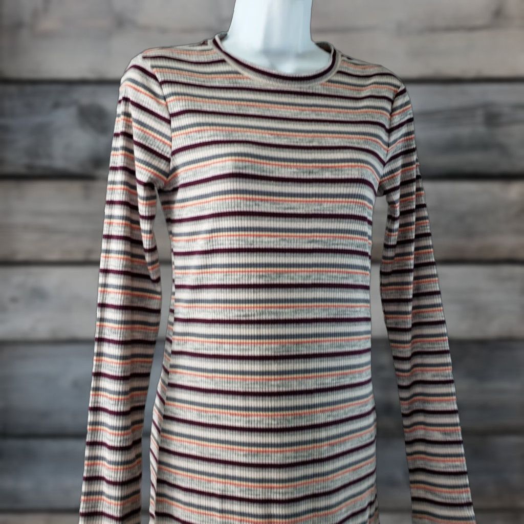 Vintage Wild Fable Womens Dress Sz Small Red Gray Striped Long Sleeve Ribbed Size S / US 4 / IT 40 - 1 Thumbnail