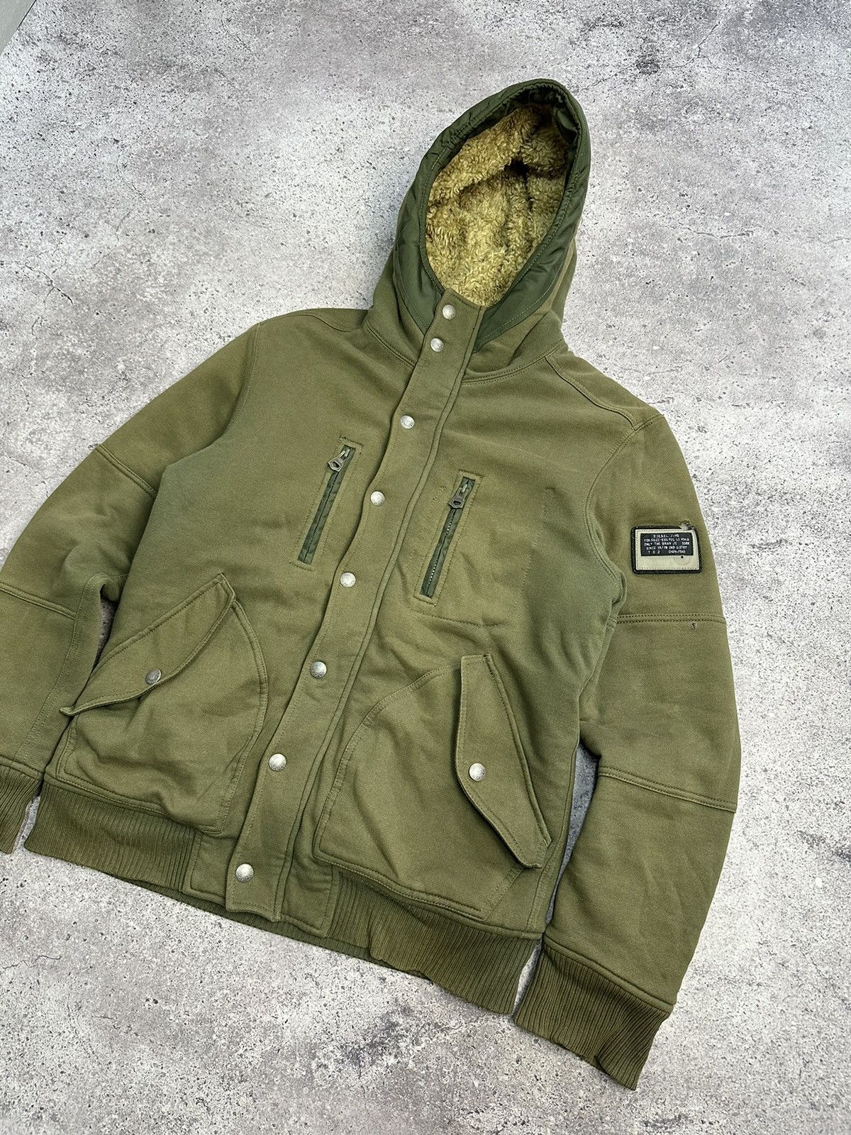 Diesel Vintage Diesel Y2K Archival Jacket Khaki Hooded Sherpa Faded Size US L / EU 52-54 / 3 - 4 Thumbnail