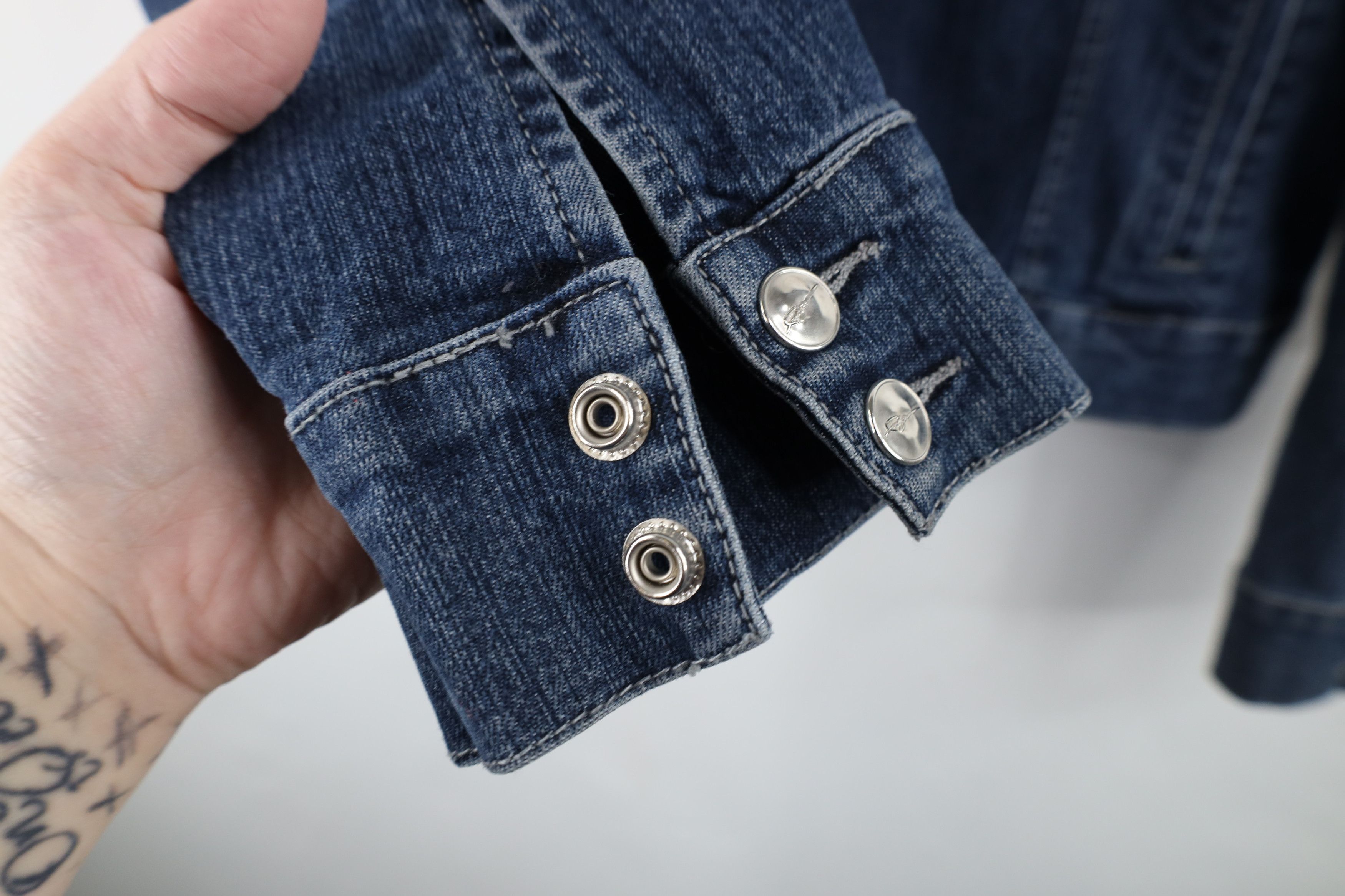 Fubu Vintage 90s Y2K FUBU Cropped Sequin Denim Jean Bomber Jacket Size XXL / US 16-18 / IT 52-54 - 8 Thumbnail