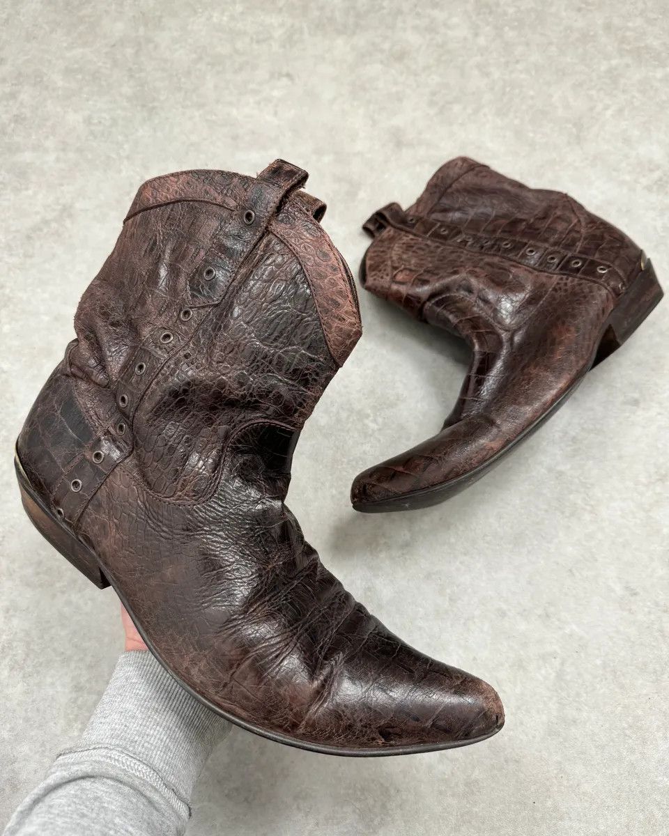 Roberto Cavalli Roberto Cavalli Brown Crocodile Embossed Leather Western Boots Size US 9 / EU 42 - 1 Thumbnail