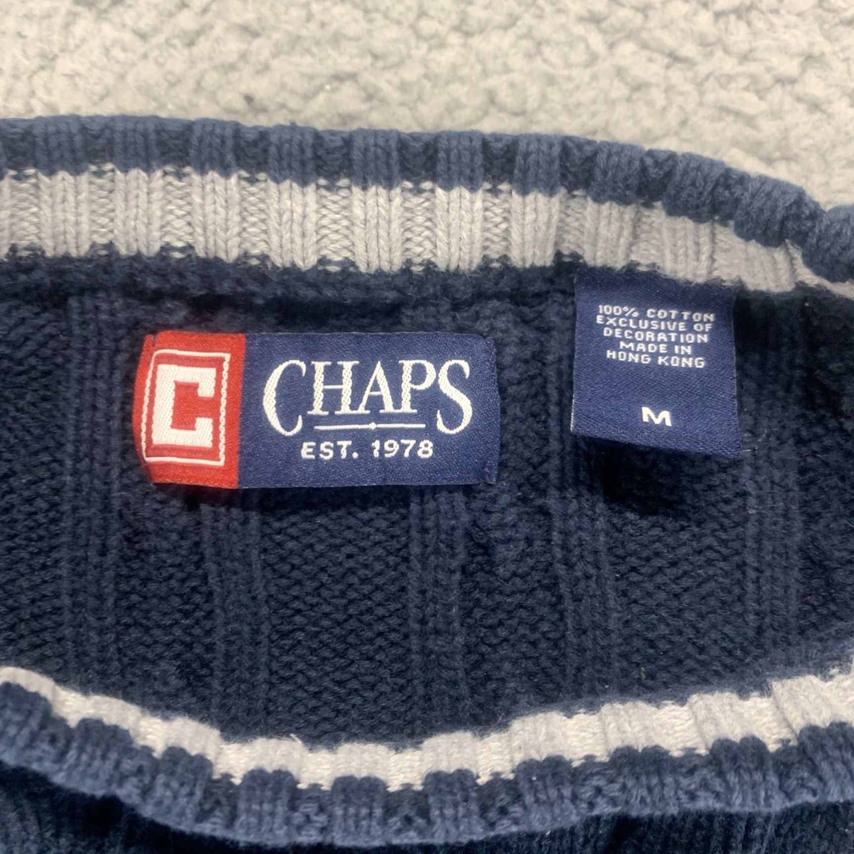 Chaps VINTAGE Chaps Men's Sweater Pullover 90s Blue Logo Cotton Knit Casual Medium M Size US M / EU 48-50 / 2 - 4 Thumbnail
