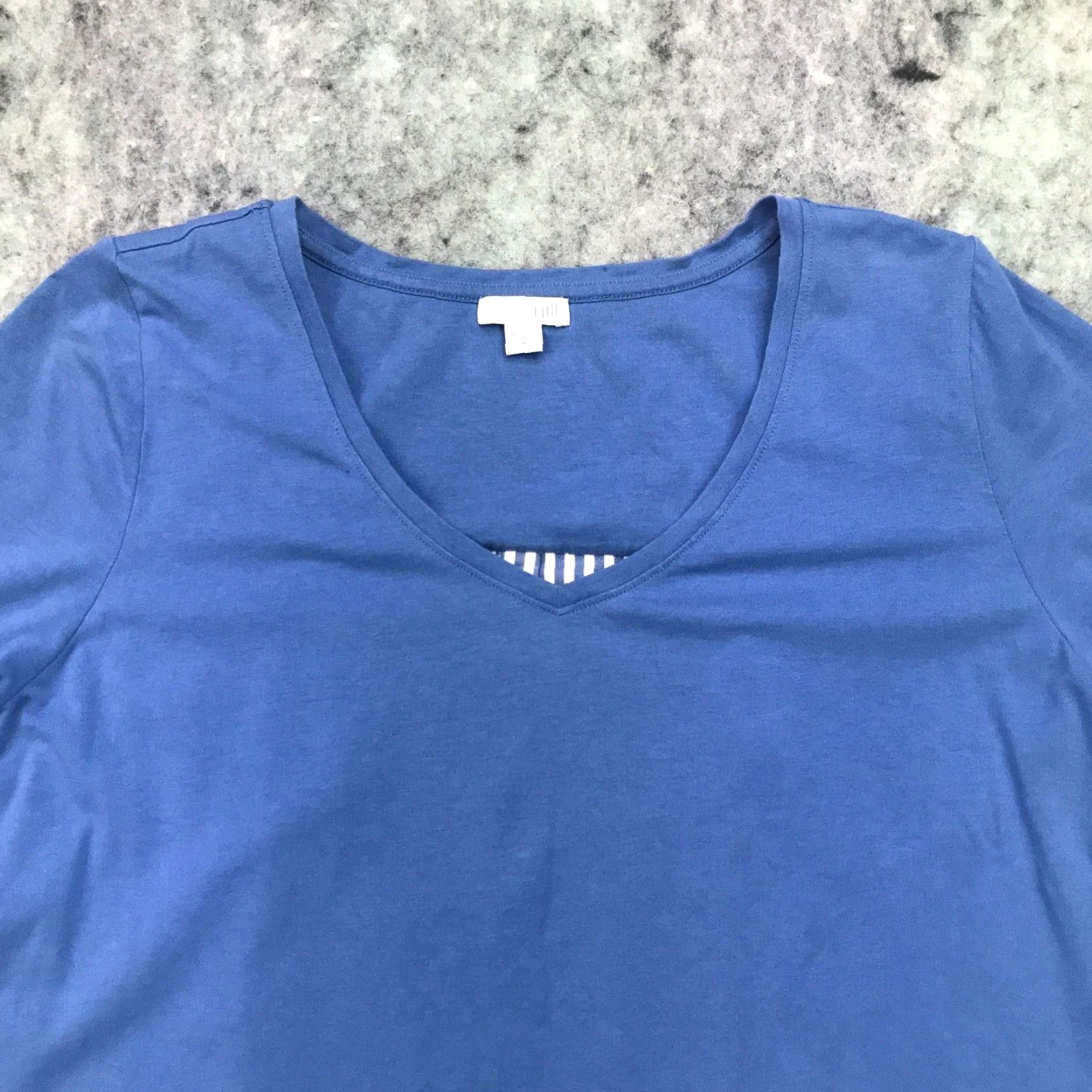 J. Jill J. Jill Shirt Womens M Blue Stripe Back Button Down V-Neck 3/4 Sleeve Cotton Blend Casual Shirt Nike Size M / US 6-8 / IT 42-44 - 2 Thumbnail